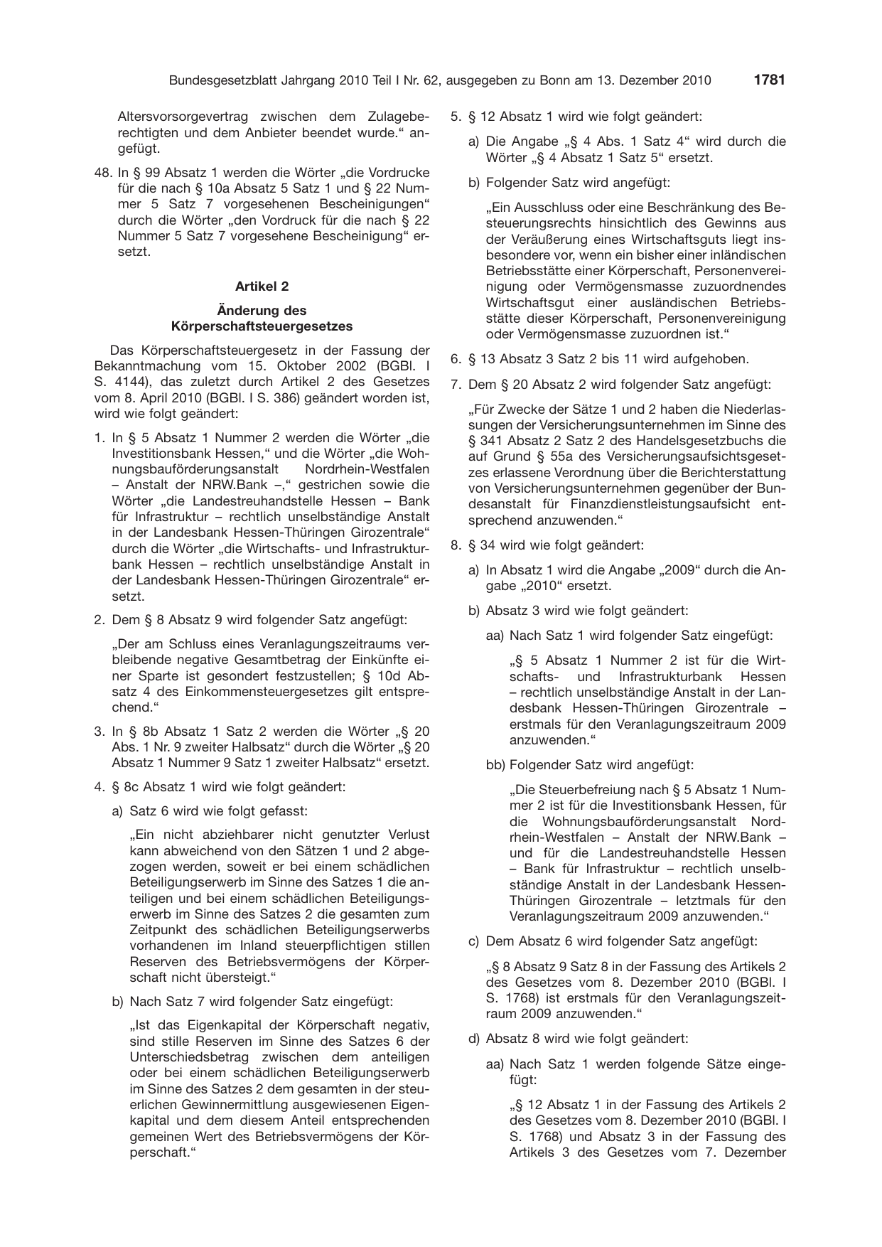 BGBl. 2010, Seite 1781 — Originalseite als Abbildung