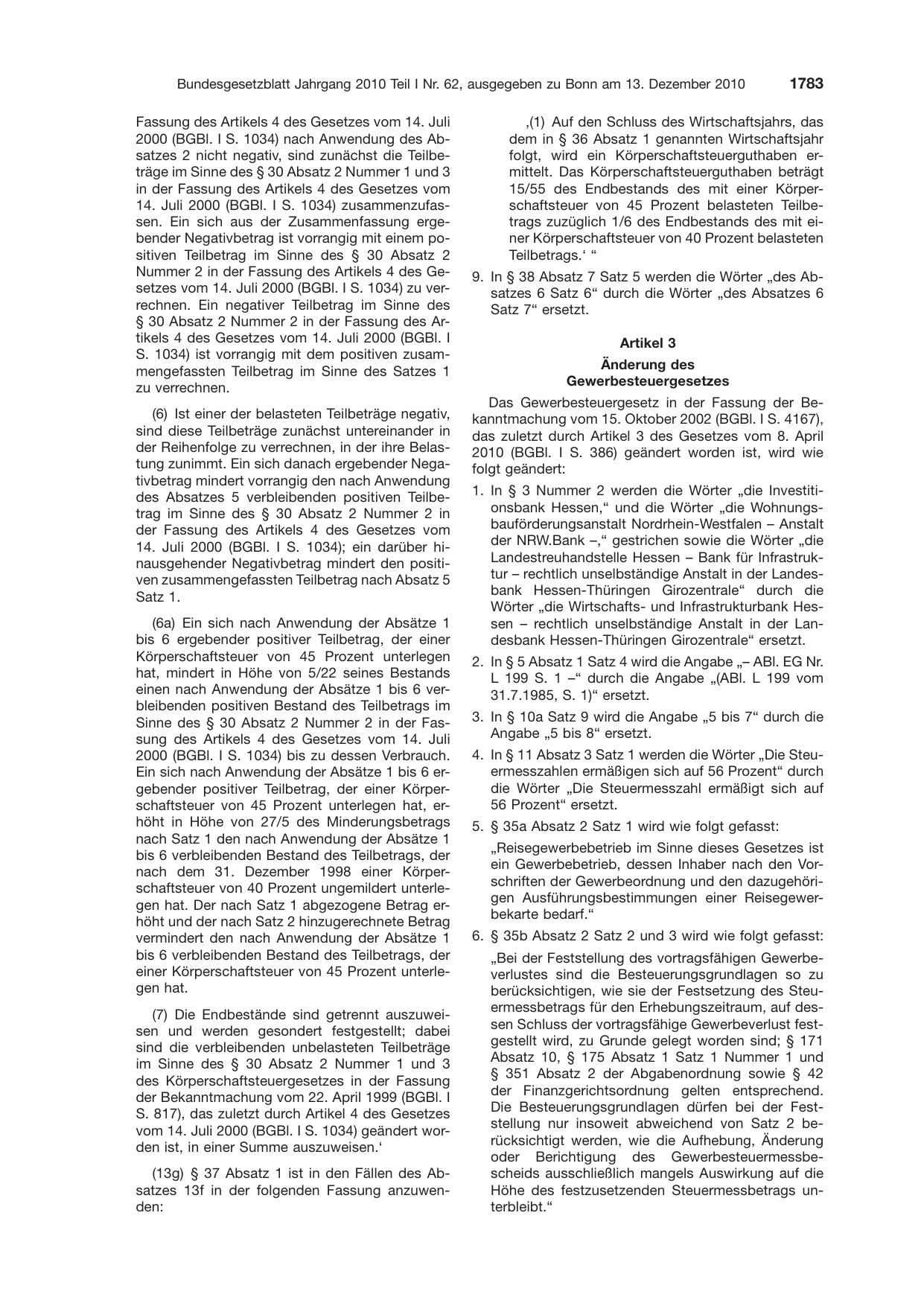 BGBl. 2010, Seite 1783 — Originalseite als Abbildung