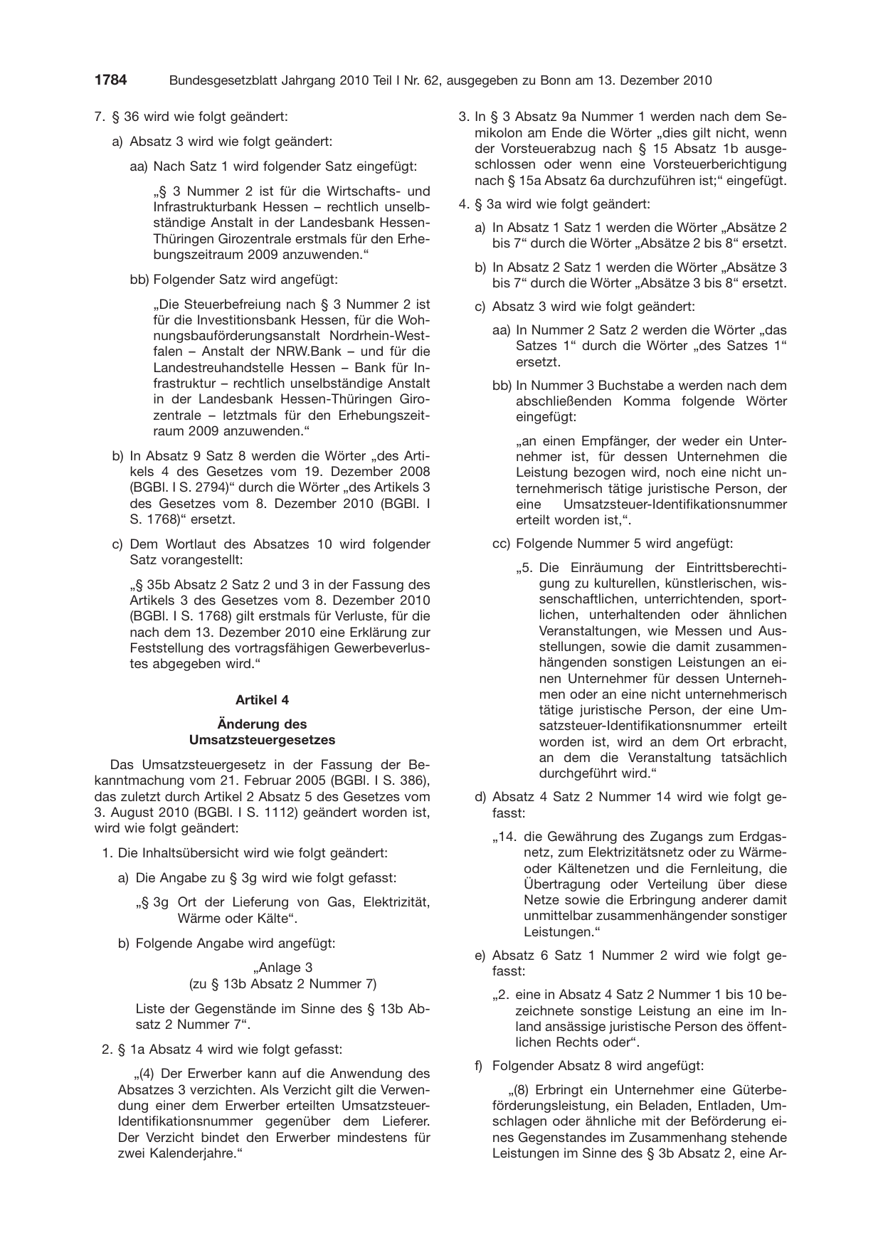 BGBl. 2010, Seite 1784 — Originalseite als Abbildung