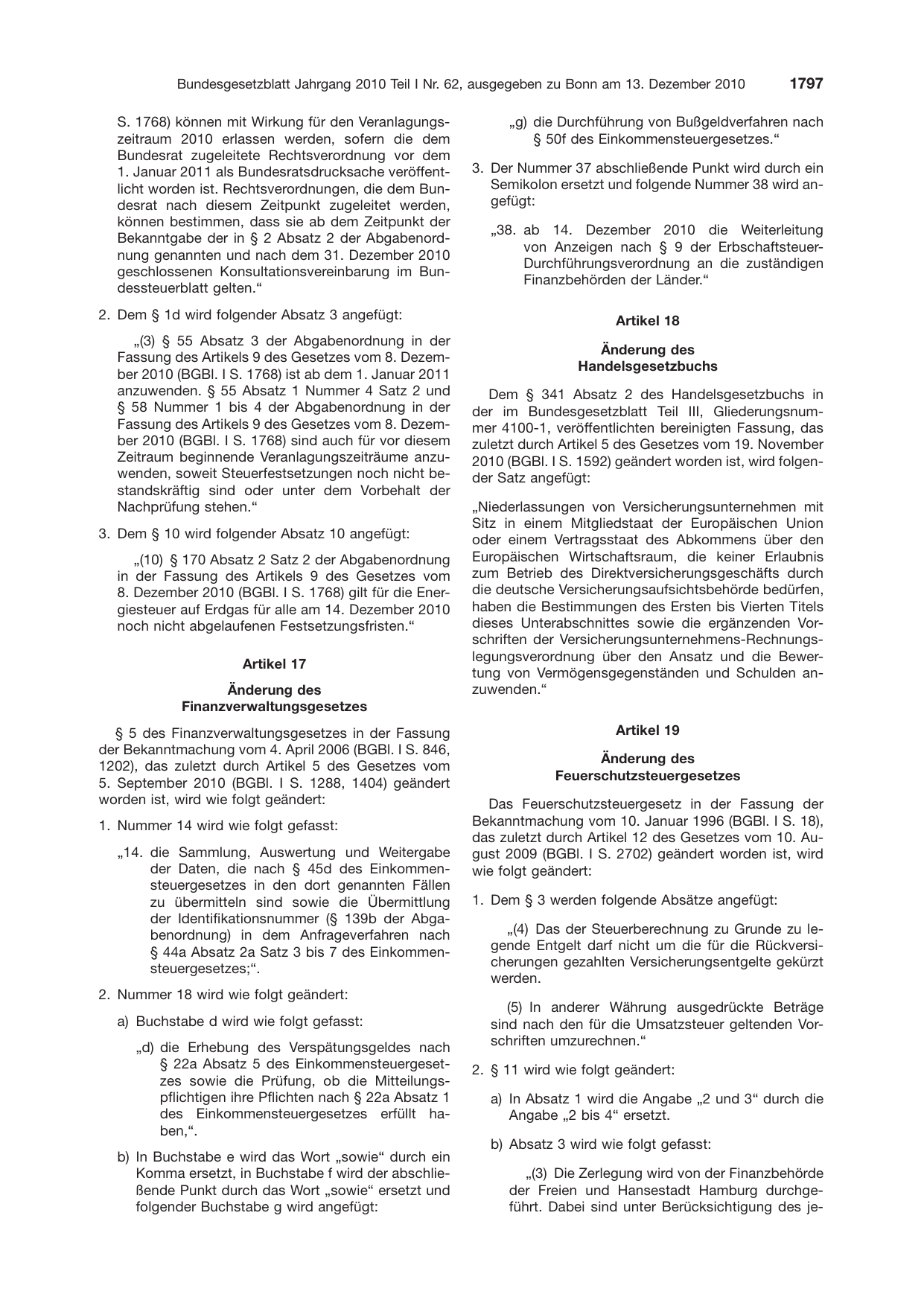 BGBl. 2010, Seite 1797 — Originalseite als Abbildung