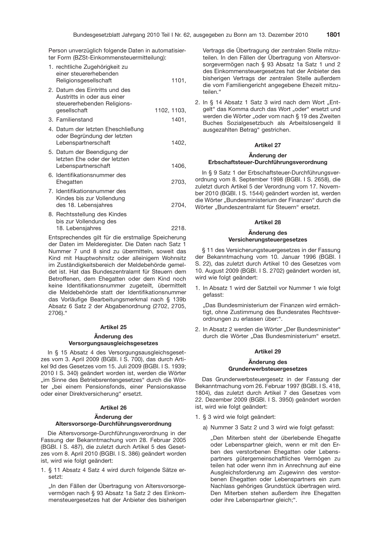 BGBl. 2010, Seite 1801 — Originalseite als Abbildung