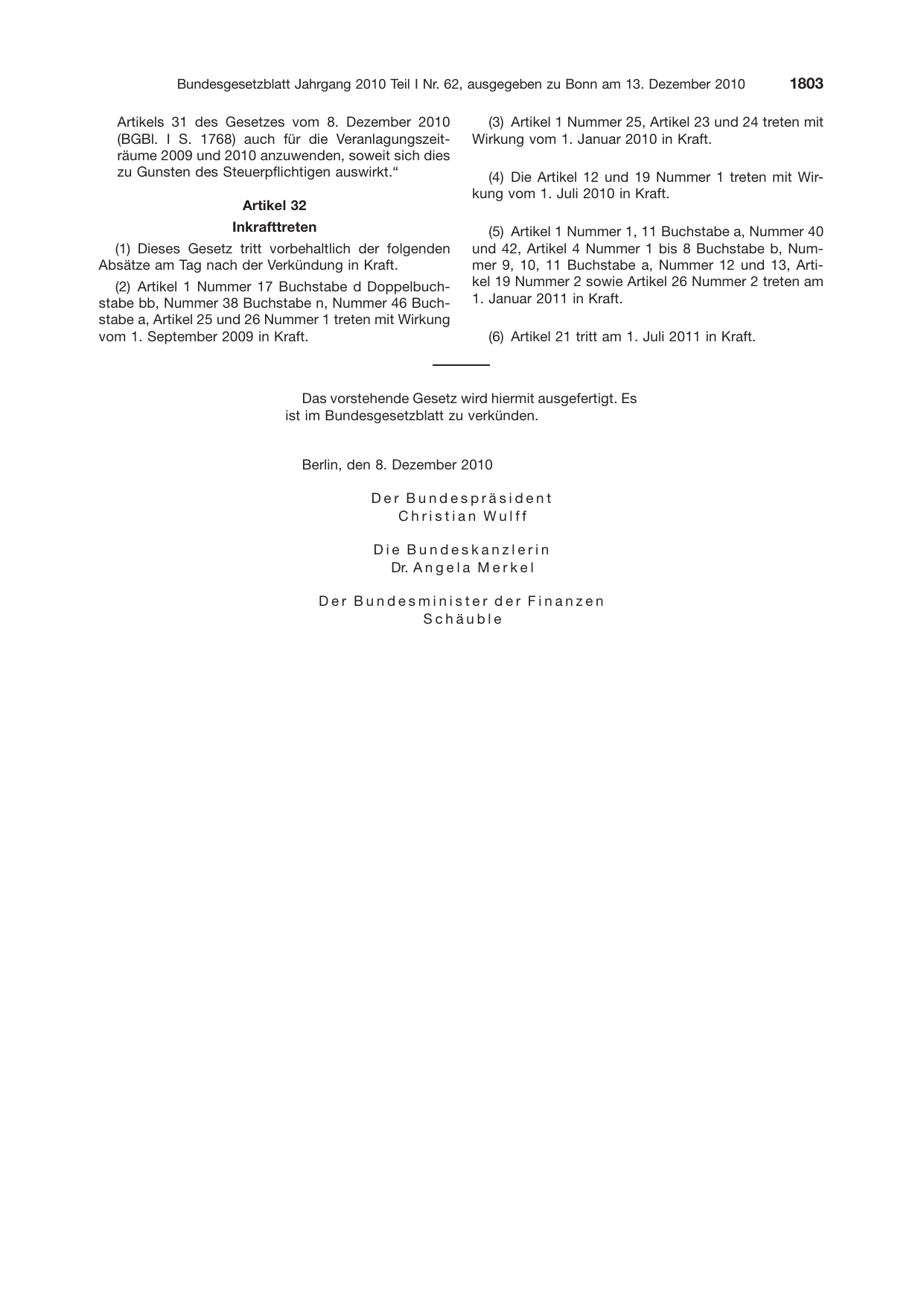 BGBl. 2010, Seite 1803 — Originalseite als Abbildung