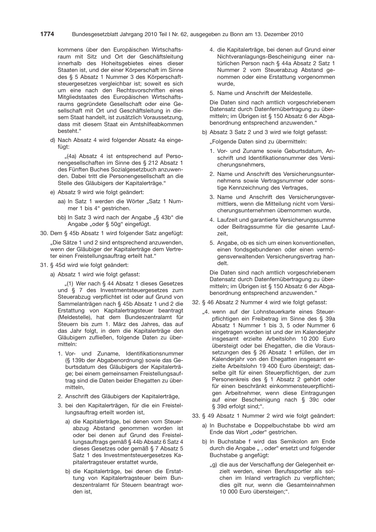 BGBl. 2010, Seite 1774 — Originalseite als Abbildung