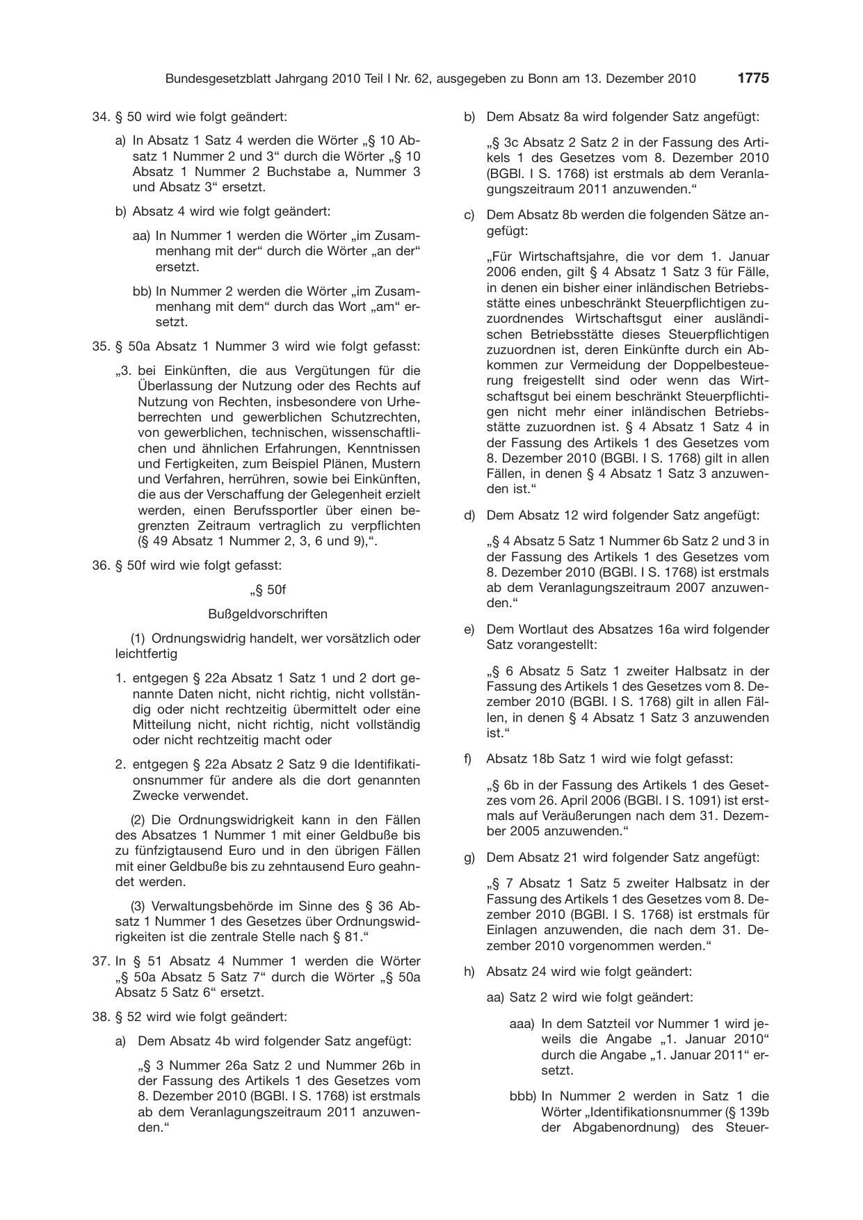 BGBl. 2010, Seite 1775 — Originalseite als Abbildung