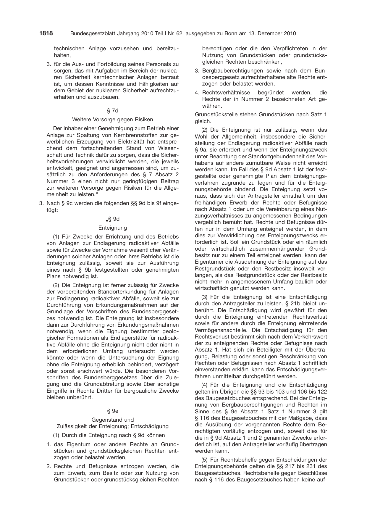 BGBl. 2010, Seite 1818 — Originalseite als Abbildung