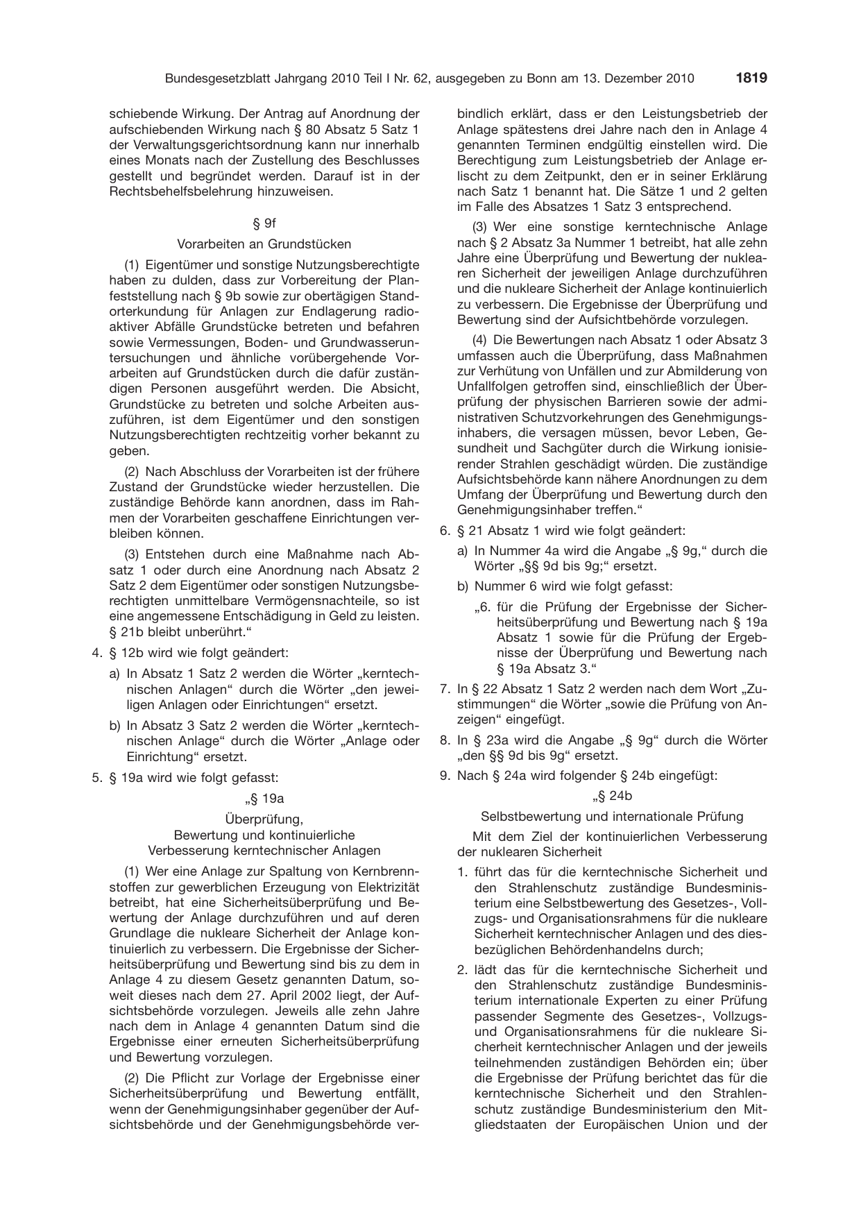 BGBl. 2010, Seite 1819 — Originalseite als Abbildung