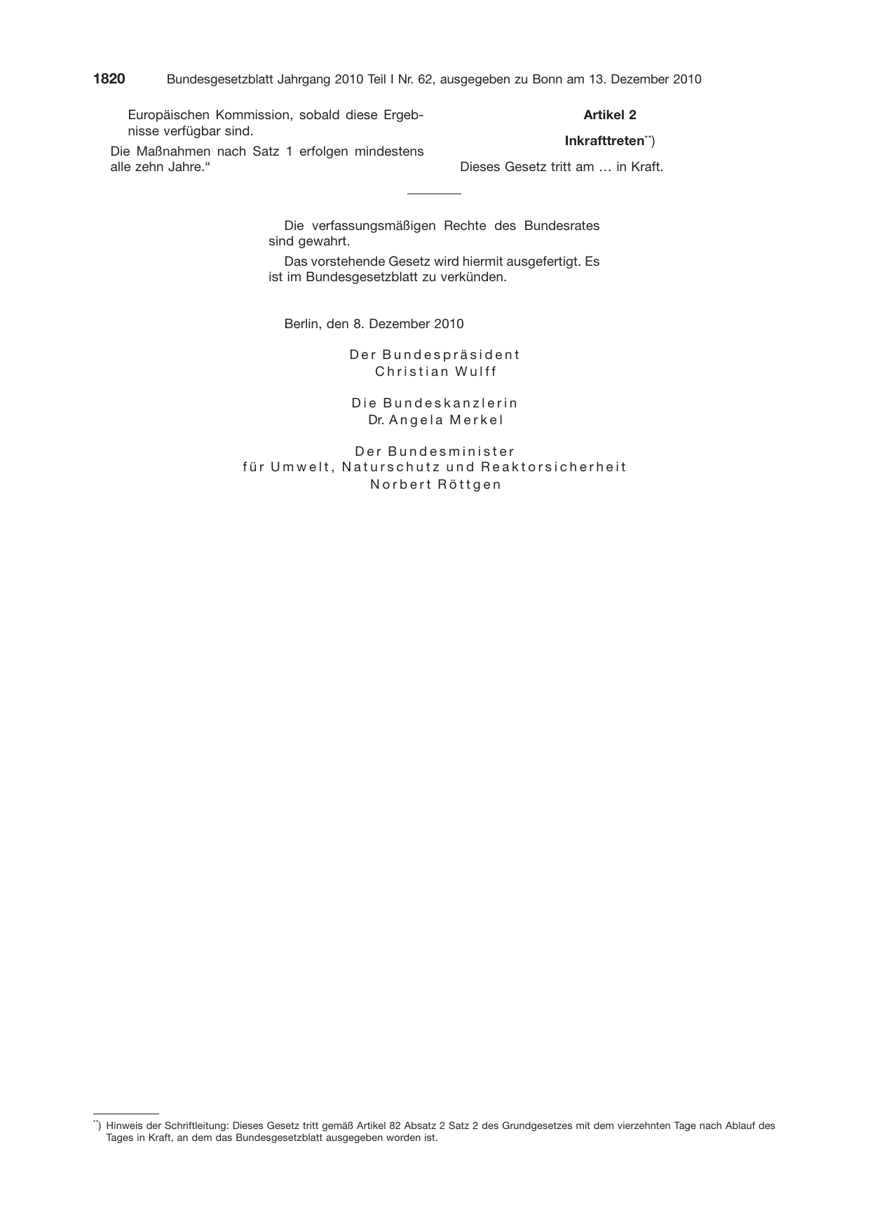 BGBl. 2010, Seite 1820 — Originalseite als Abbildung