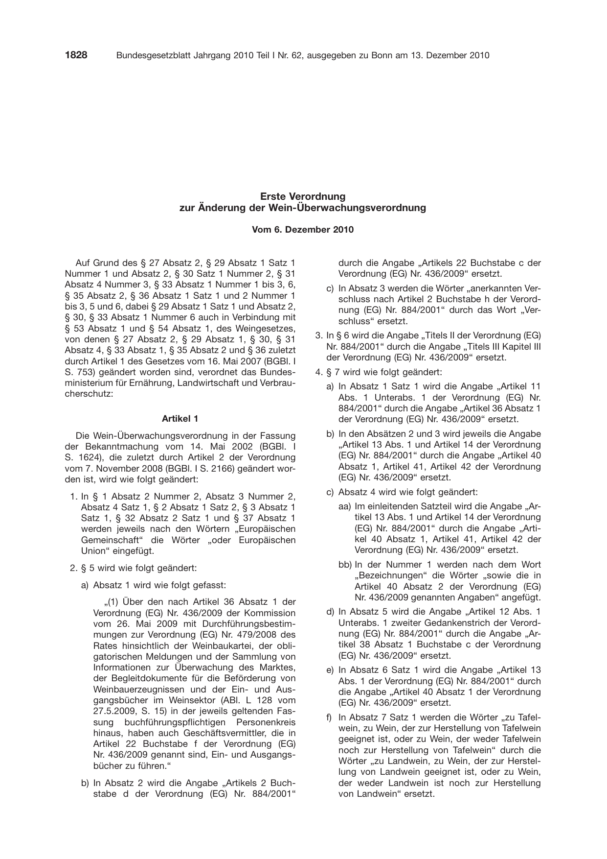BGBl. 2010, Seite 1828 — Originalseite als Abbildung