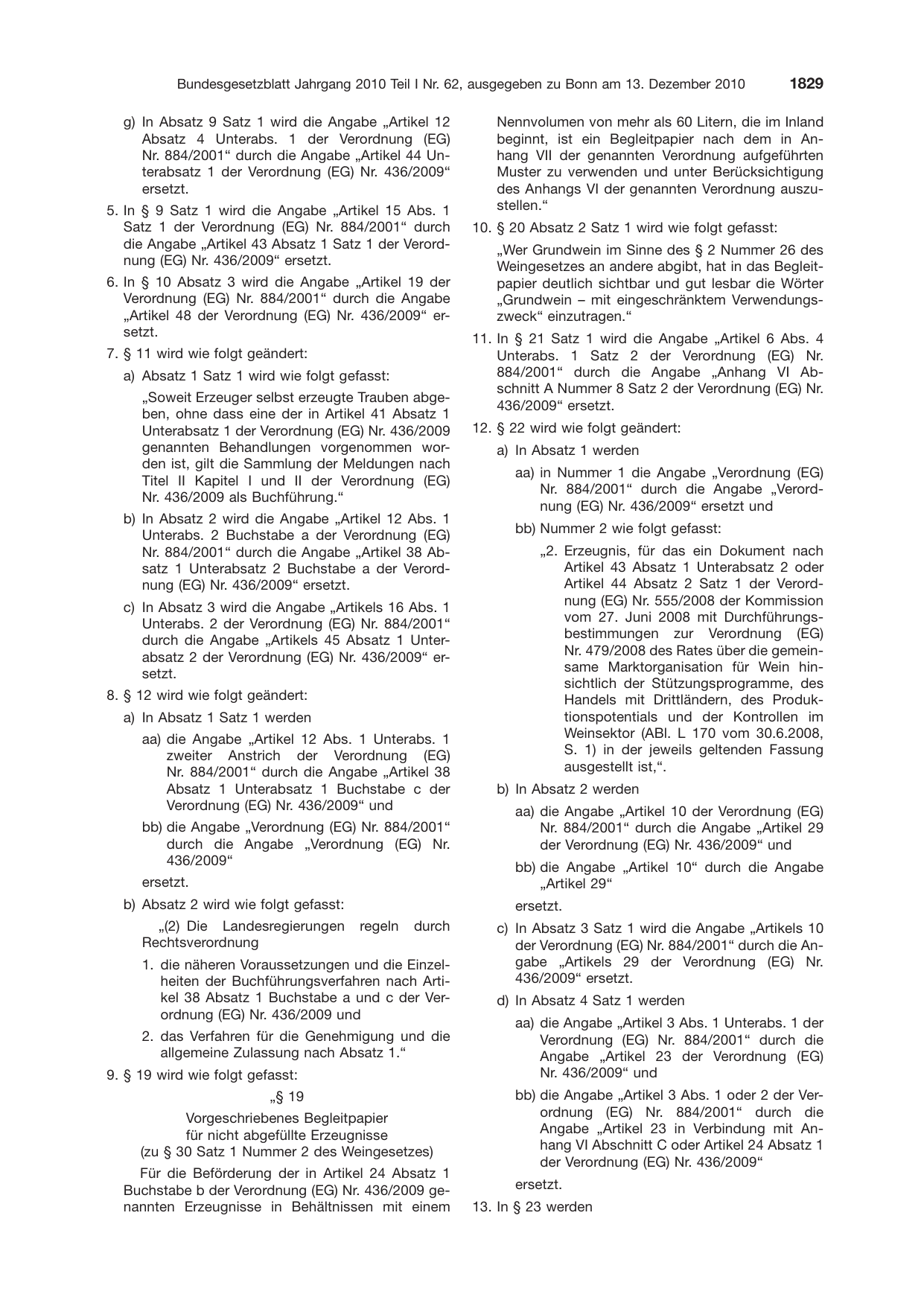 BGBl. 2010, Seite 1829 — Originalseite als Abbildung