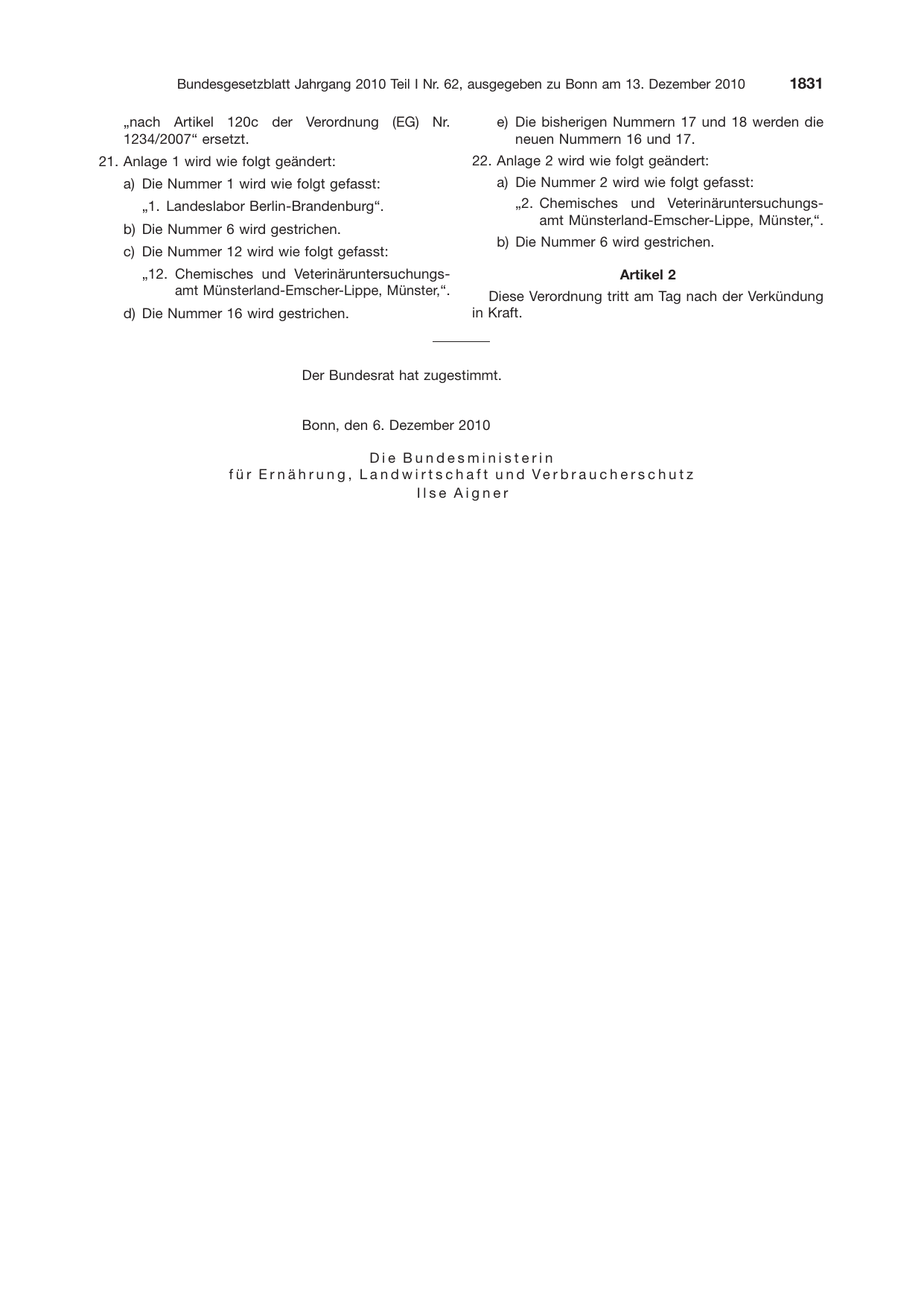 BGBl. 2010, Seite 1831 — Originalseite als Abbildung