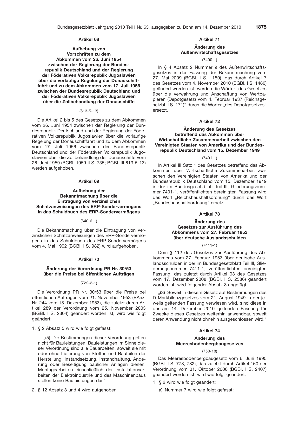 BGBl. 2010, Seite 1875 — Originalseite als Abbildung
