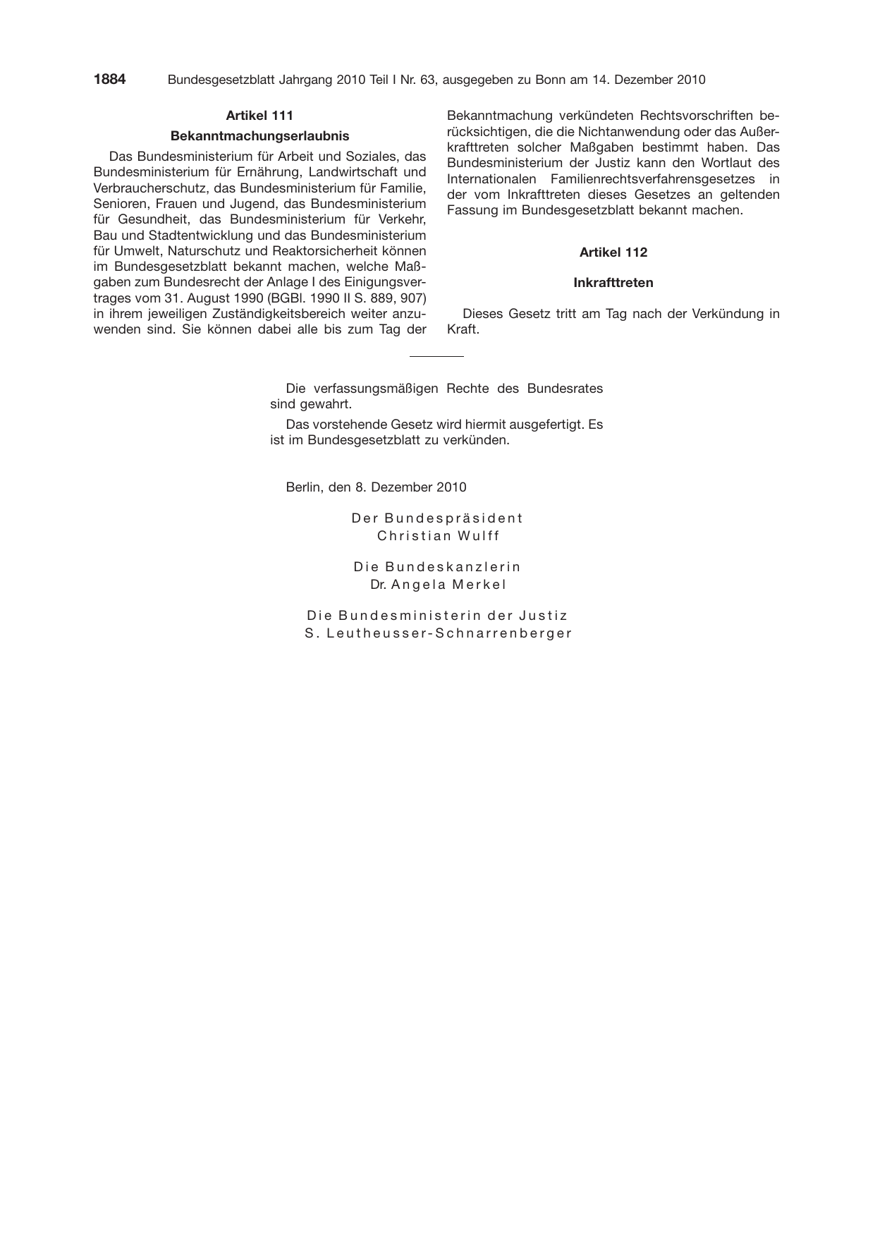 BGBl. 2010, Seite 1884 — Originalseite als Abbildung