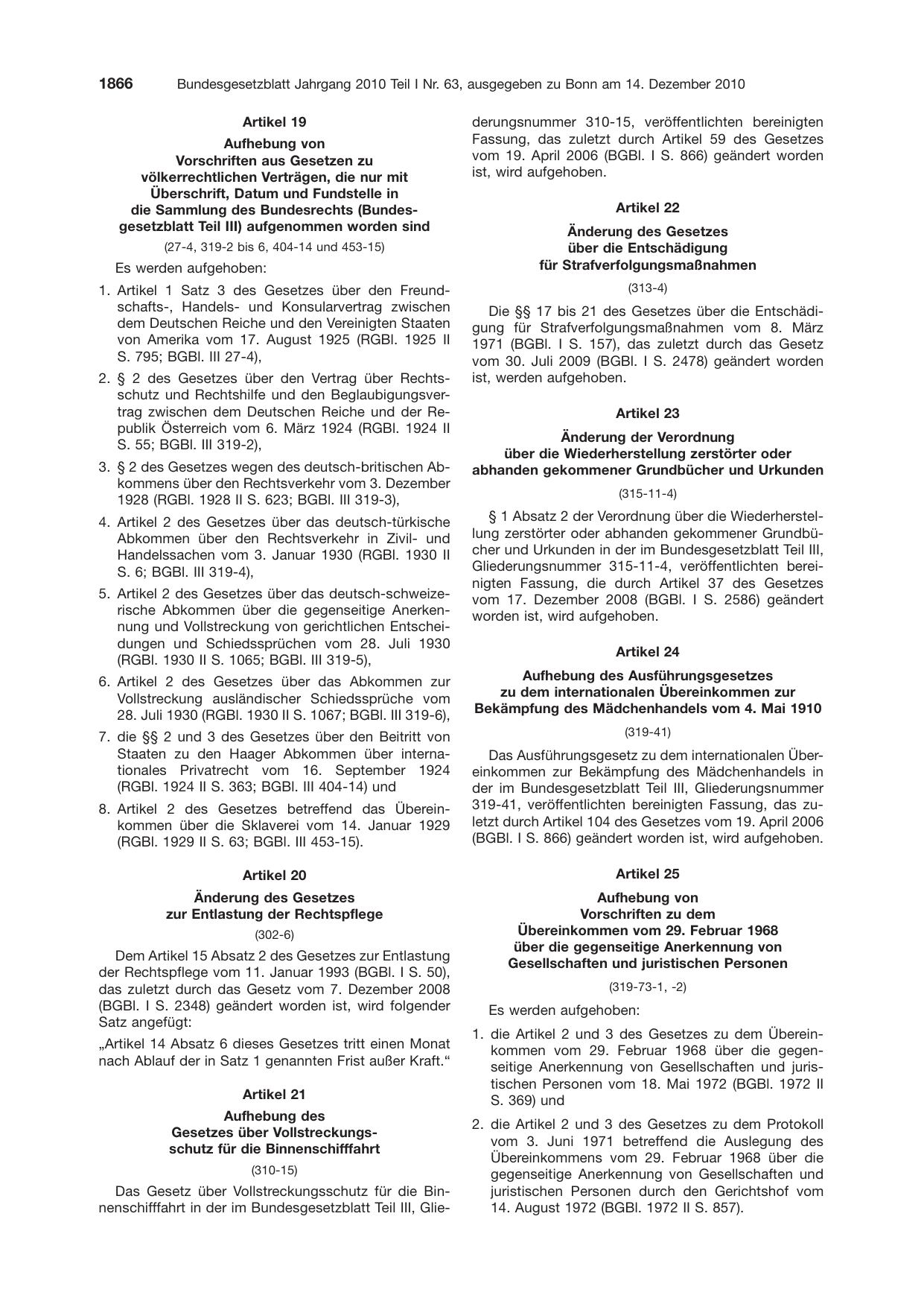 BGBl. 2010, Seite 1866 — Originalseite als Abbildung
