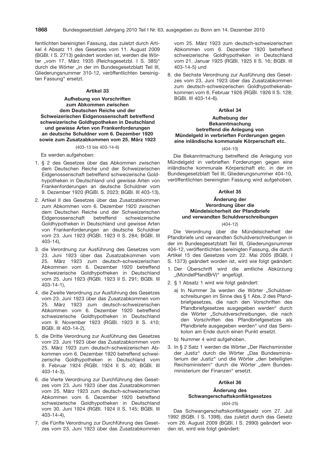 BGBl. 2010, Seite 1868 — Originalseite als Abbildung