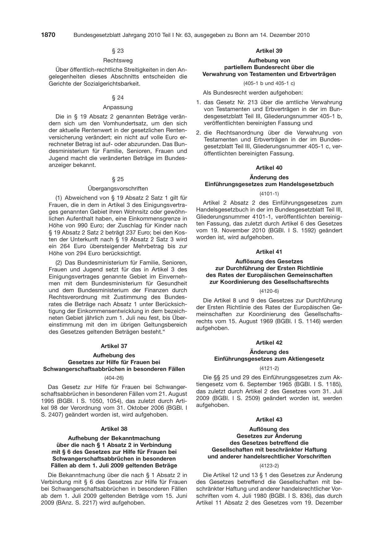 BGBl. 2010, Seite 1870 — Originalseite als Abbildung