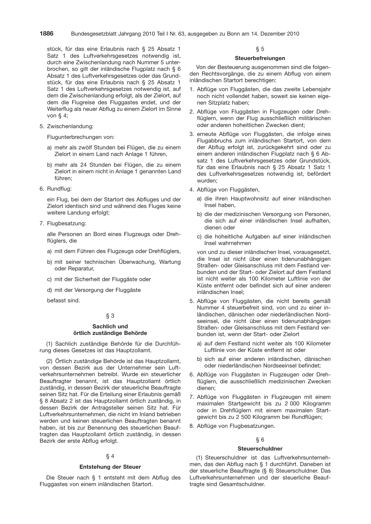 BGBl. 2010, Seite 1886 — Originalseite als Abbildung