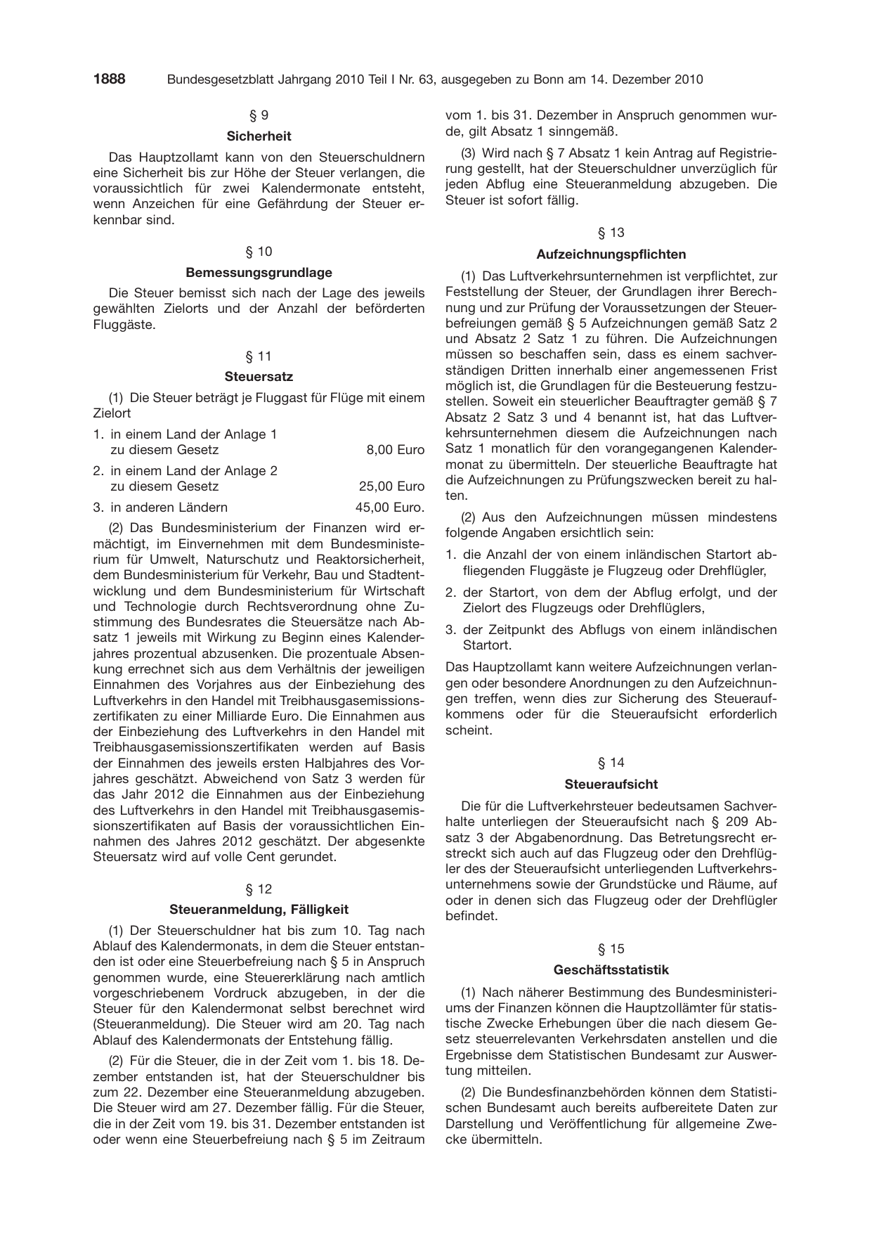 BGBl. 2010, Seite 1888 — Originalseite als Abbildung