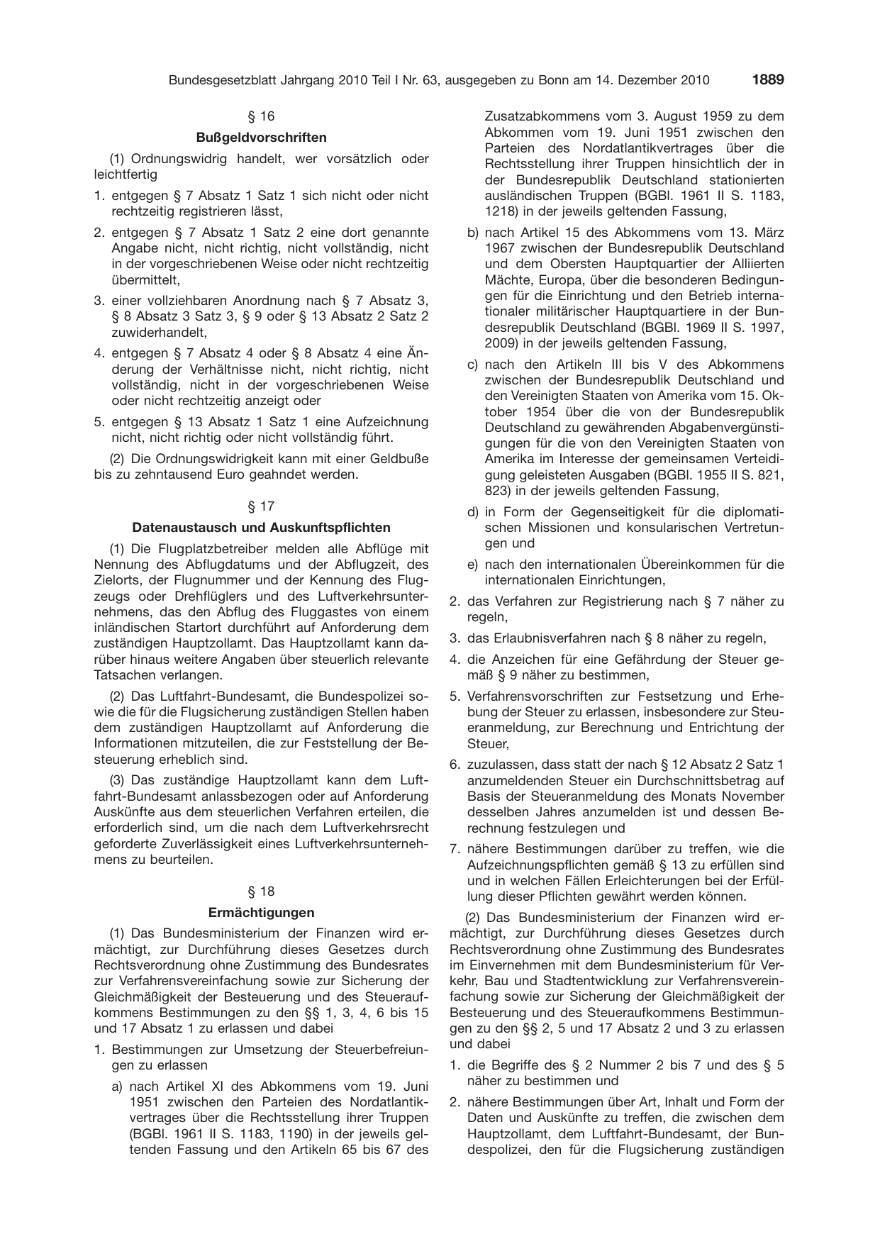 BGBl. 2010, Seite 1889 — Originalseite als Abbildung