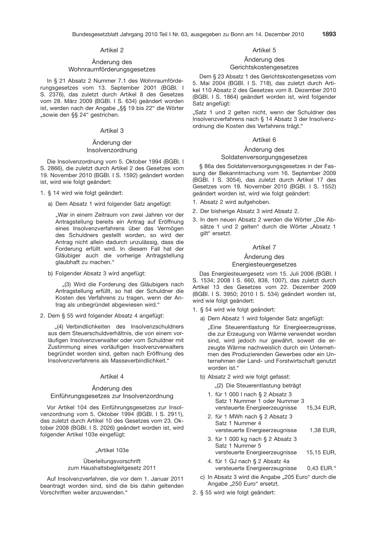 BGBl. 2010, Seite 1893 — Originalseite als Abbildung