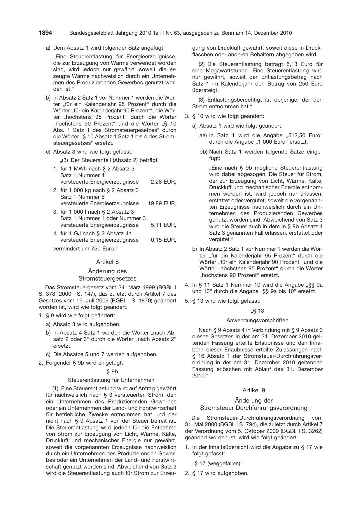 BGBl. 2010, Seite 1894 — Originalseite als Abbildung