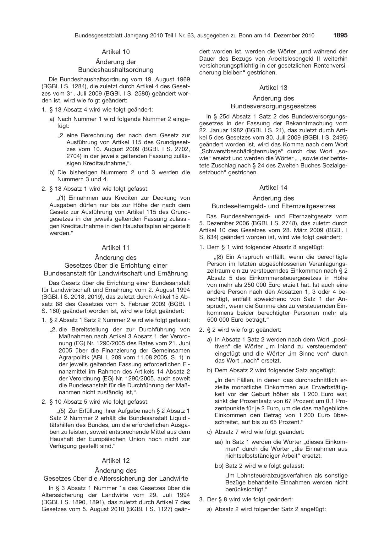 BGBl. 2010, Seite 1895 — Originalseite als Abbildung