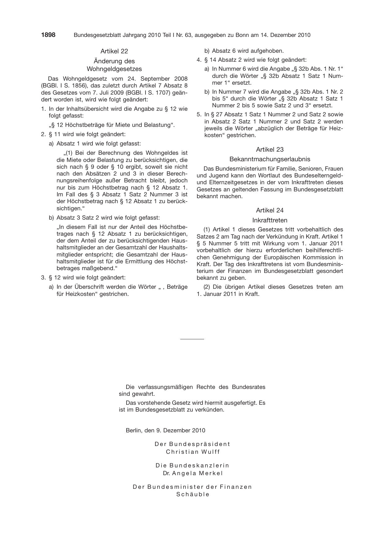 BGBl. 2010, Seite 1898 — Originalseite als Abbildung
