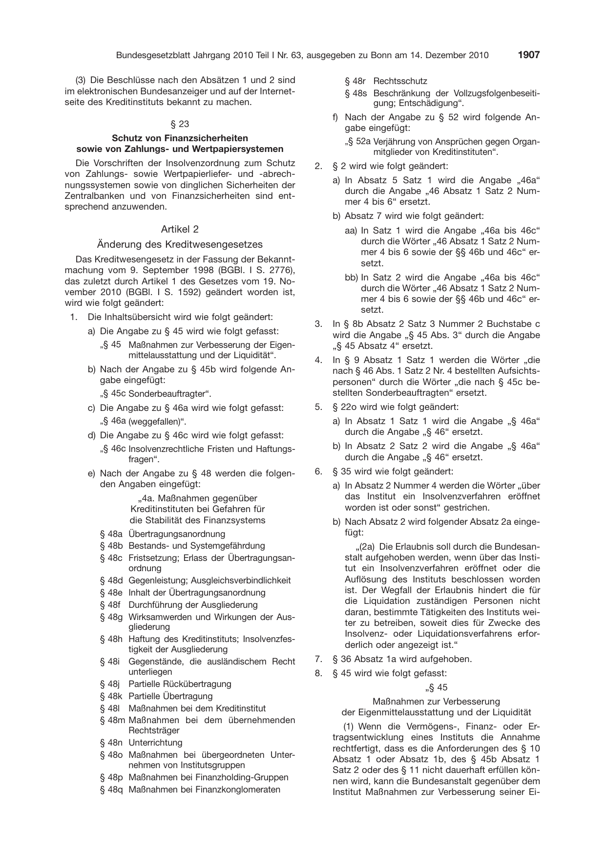 BGBl. 2010, Seite 1907 — Originalseite als Abbildung