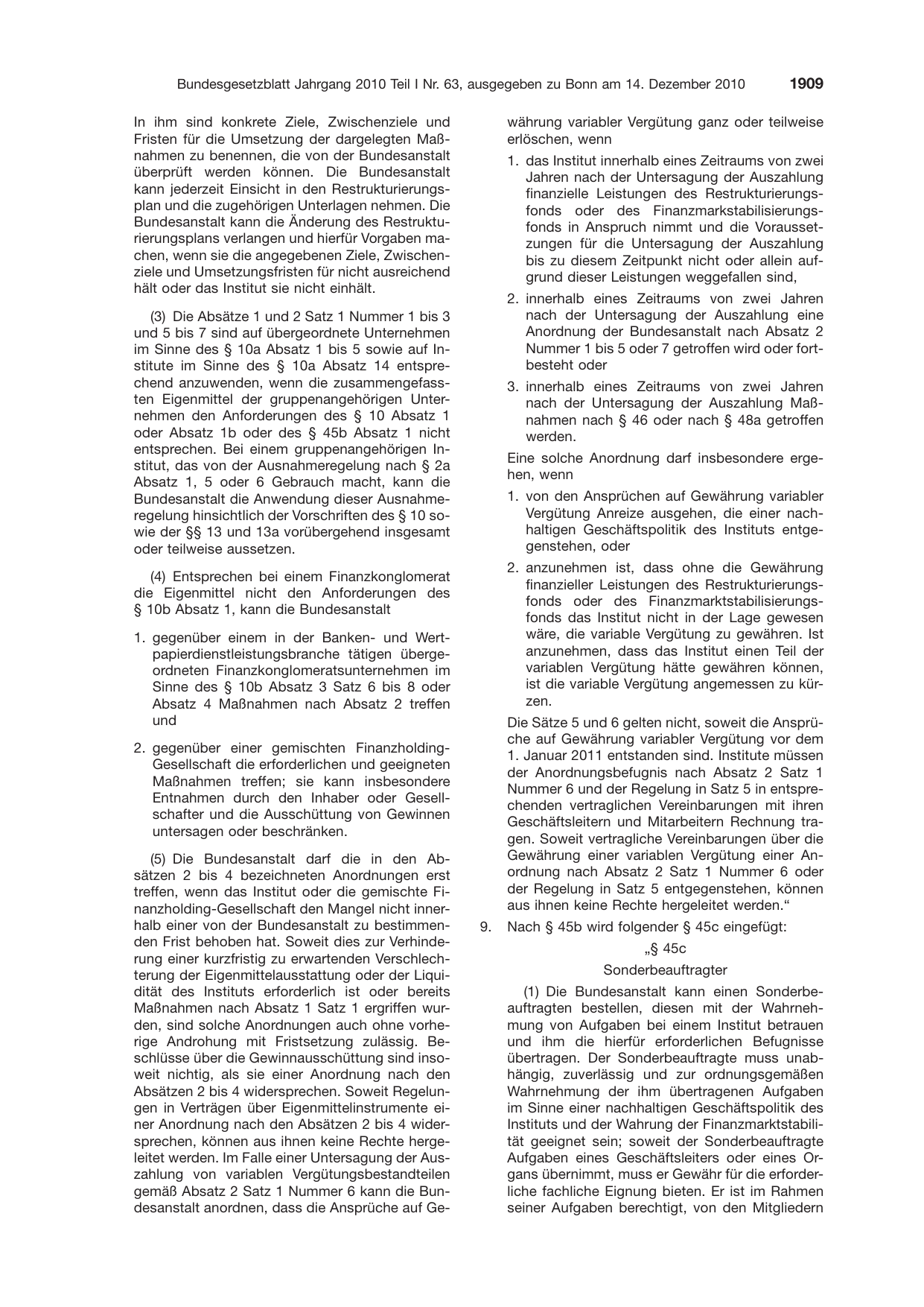 BGBl. 2010, Seite 1909 — Originalseite als Abbildung