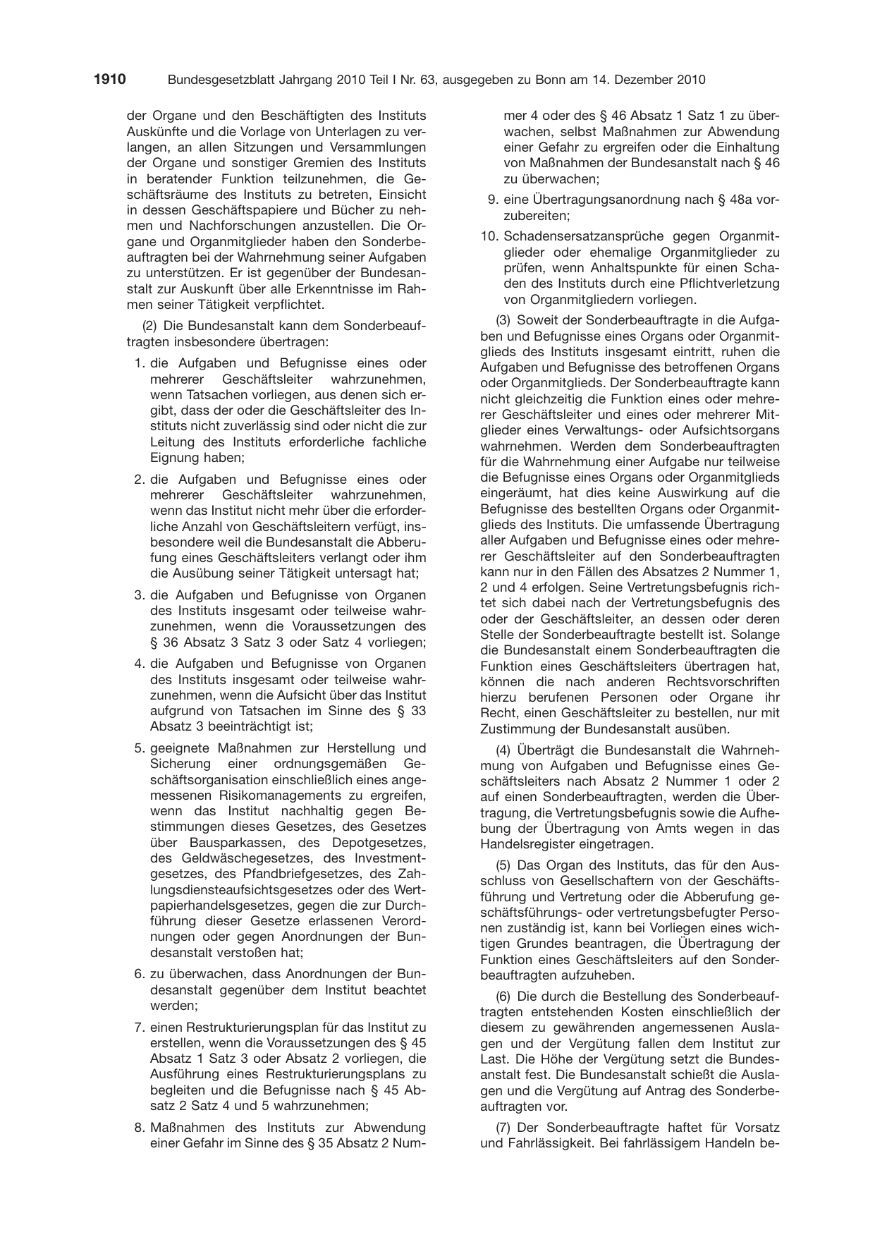 BGBl. 2010, Seite 1910 — Originalseite als Abbildung