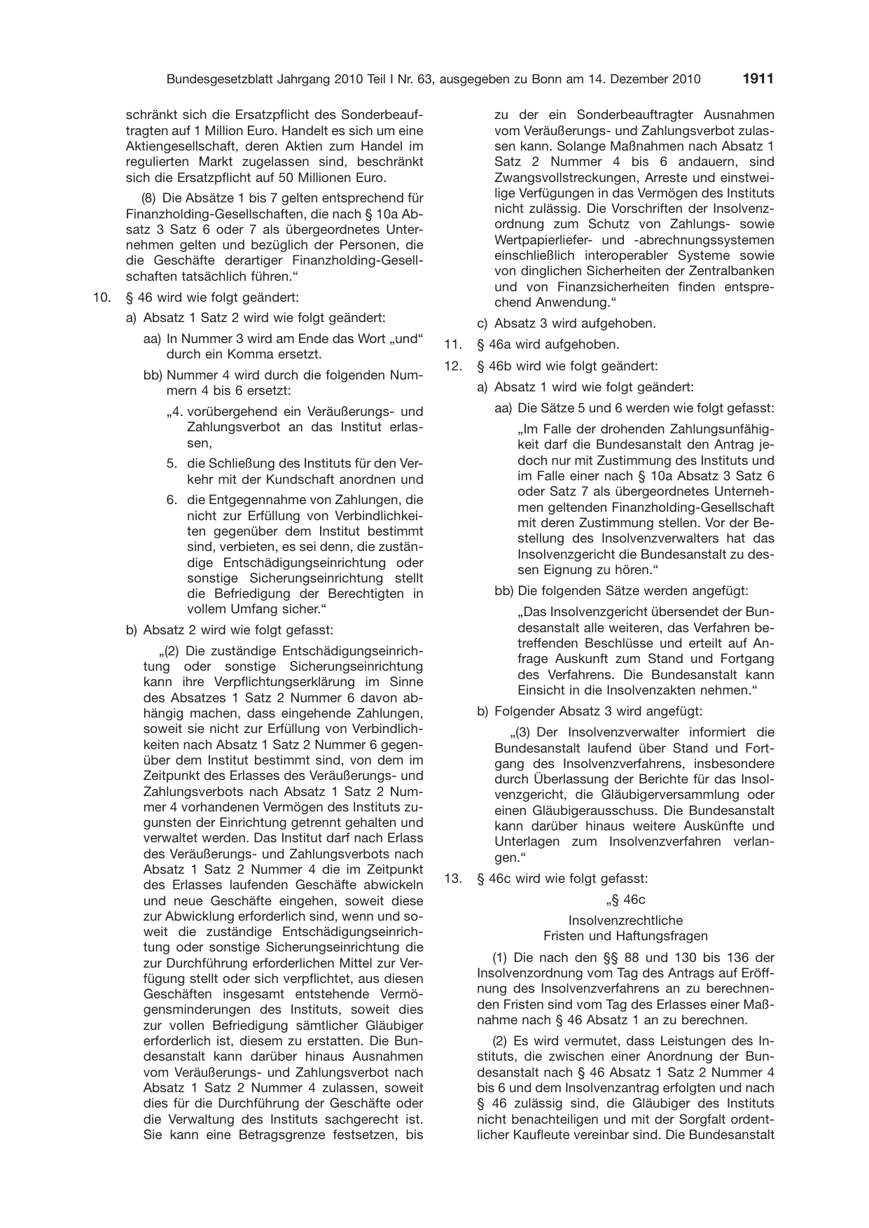 BGBl. 2010, Seite 1911 — Originalseite als Abbildung