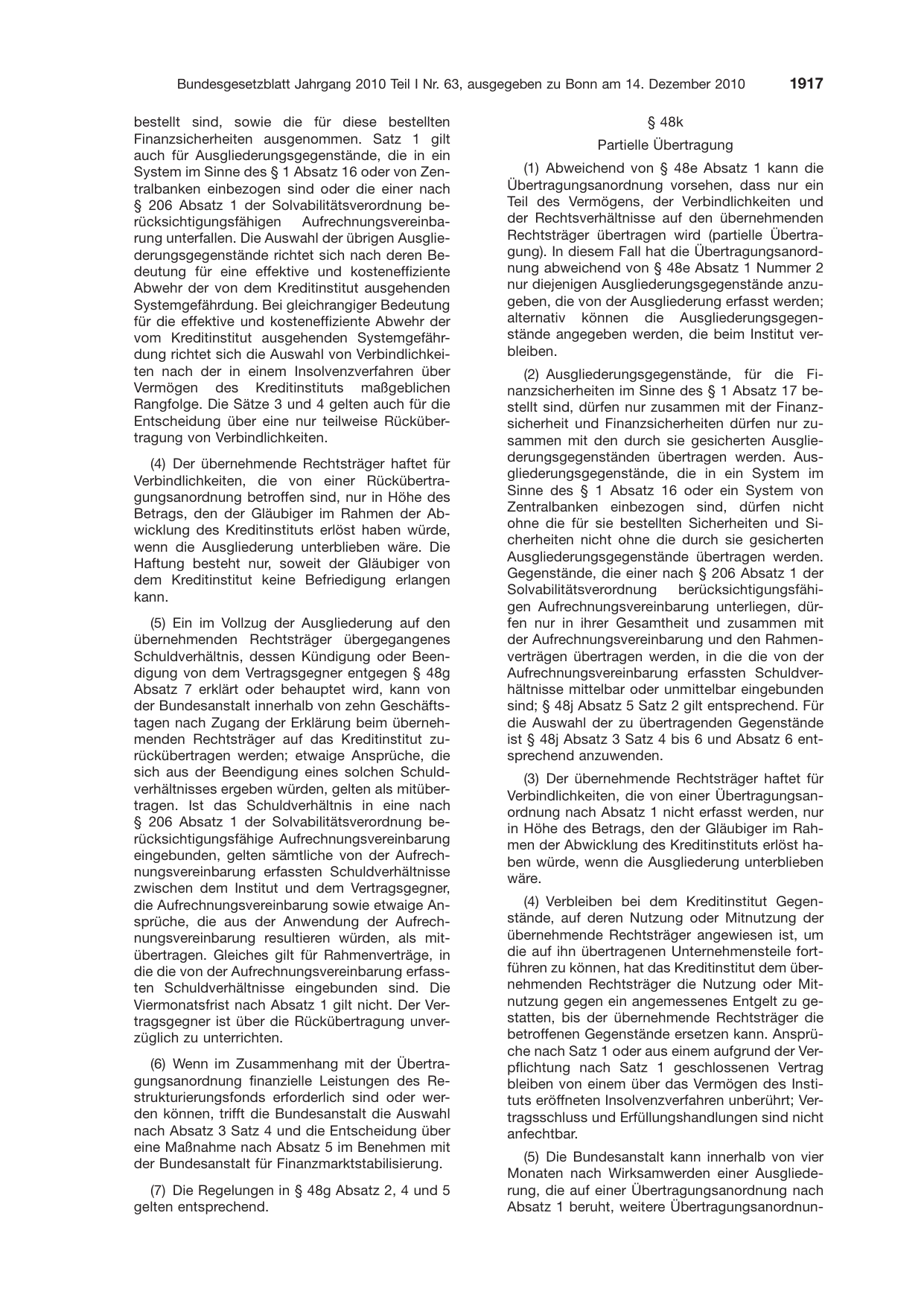 BGBl. 2010, Seite 1917 — Originalseite als Abbildung