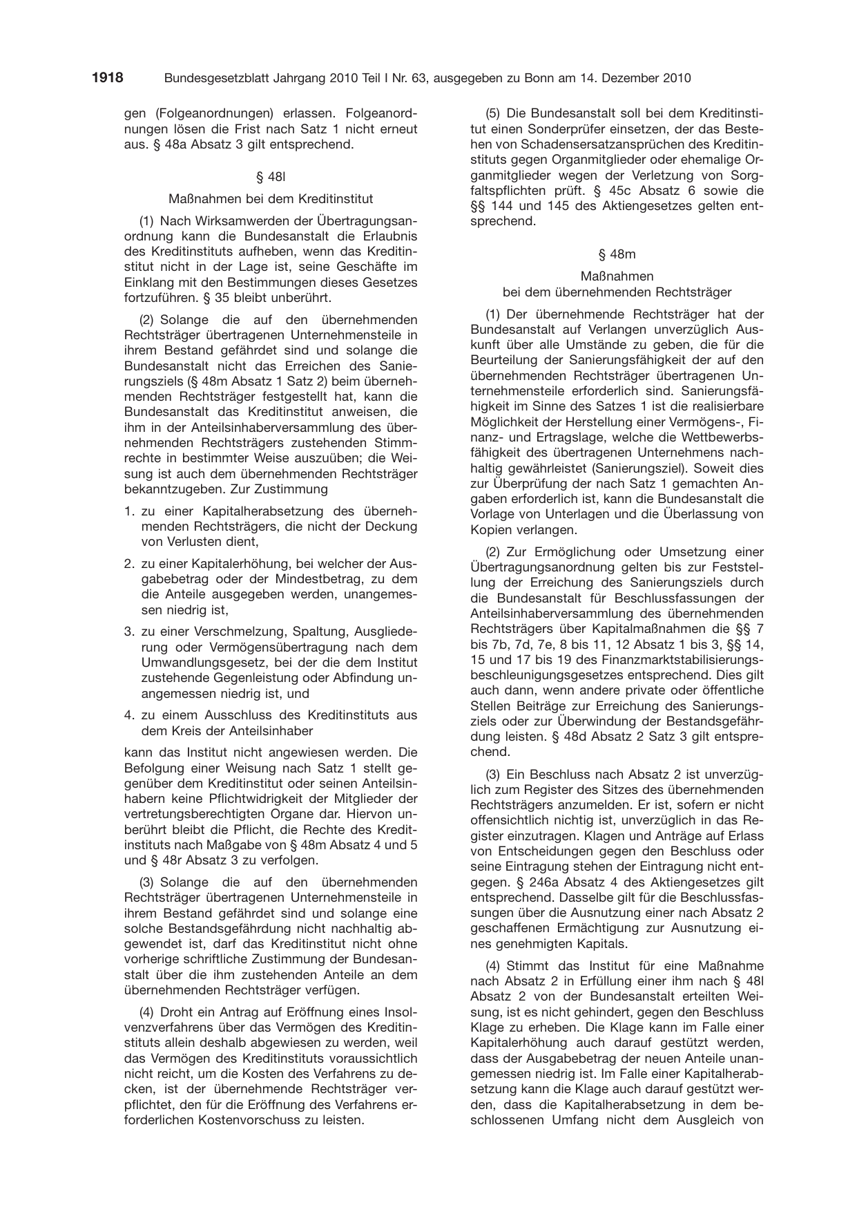 BGBl. 2010, Seite 1918 — Originalseite als Abbildung