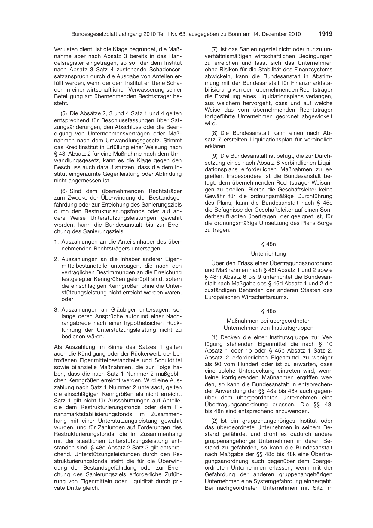 BGBl. 2010, Seite 1919 — Originalseite als Abbildung