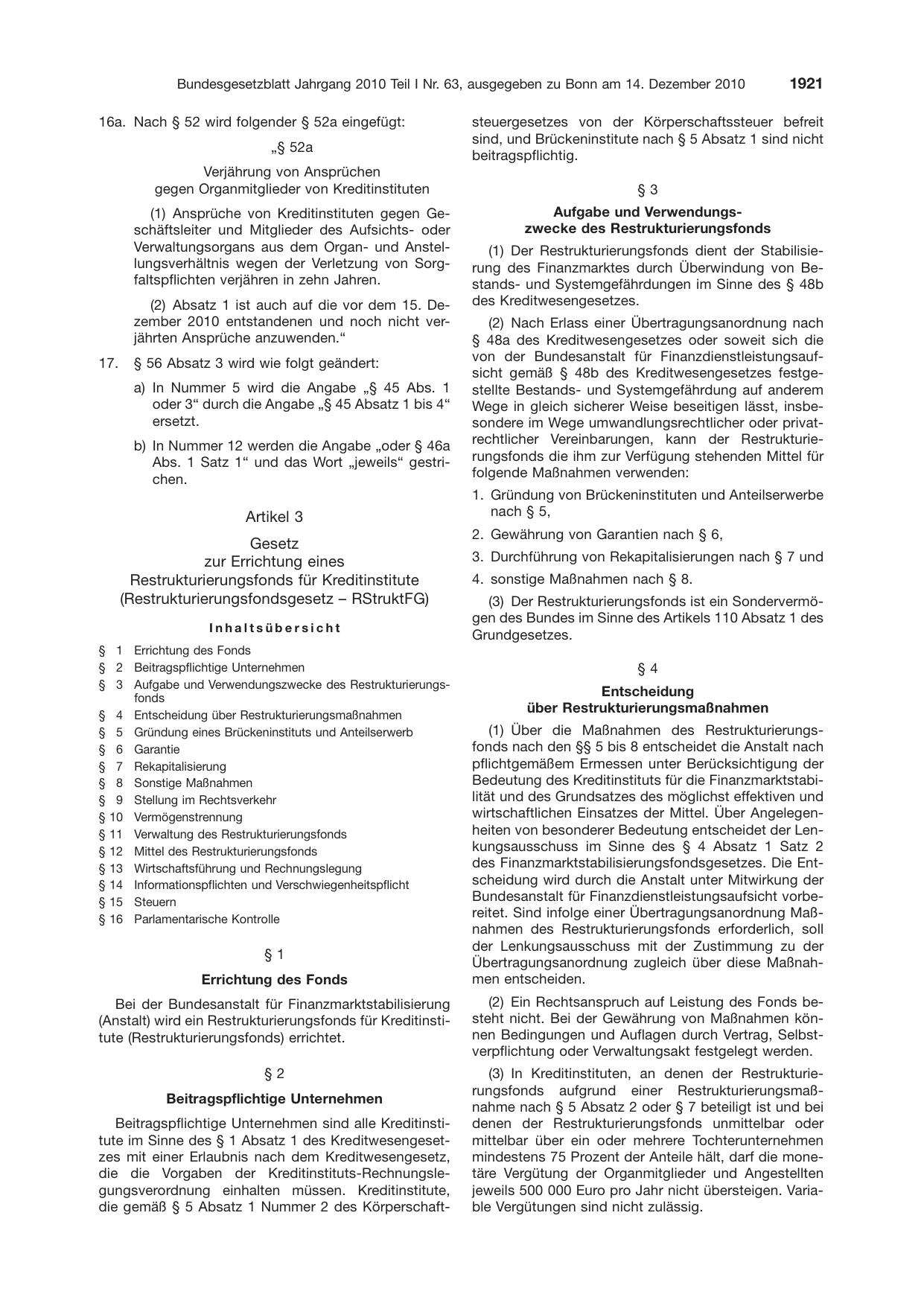 BGBl. 2010, Seite 1921 — Originalseite als Abbildung