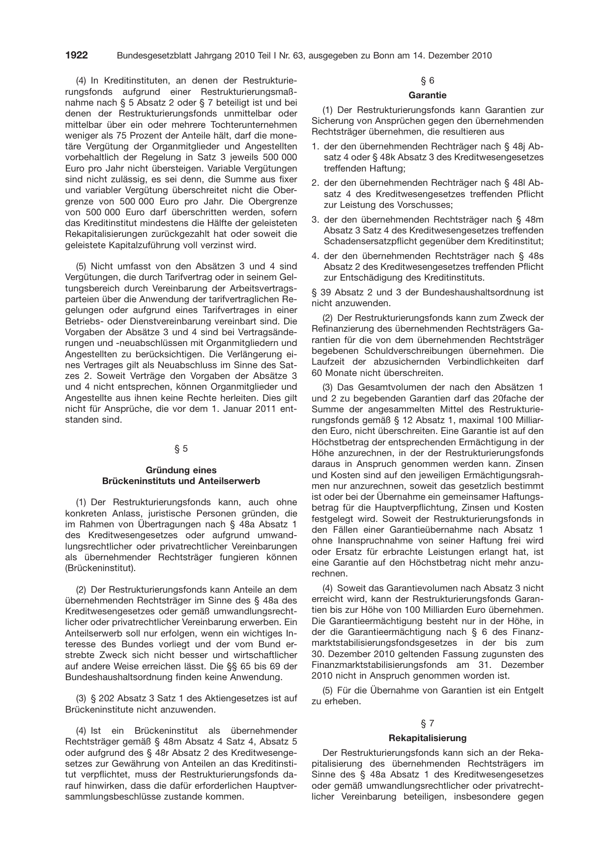 BGBl. 2010, Seite 1922 — Originalseite als Abbildung