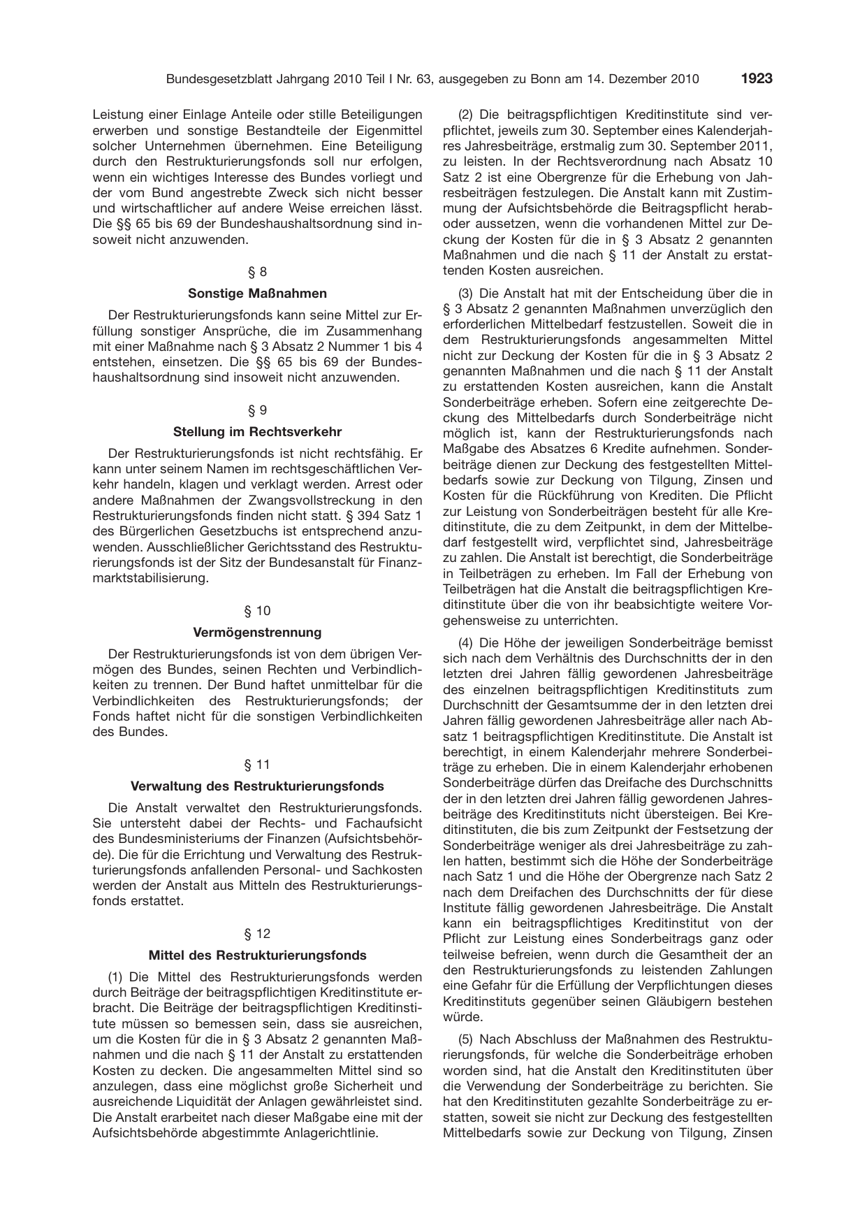 BGBl. 2010, Seite 1923 — Originalseite als Abbildung