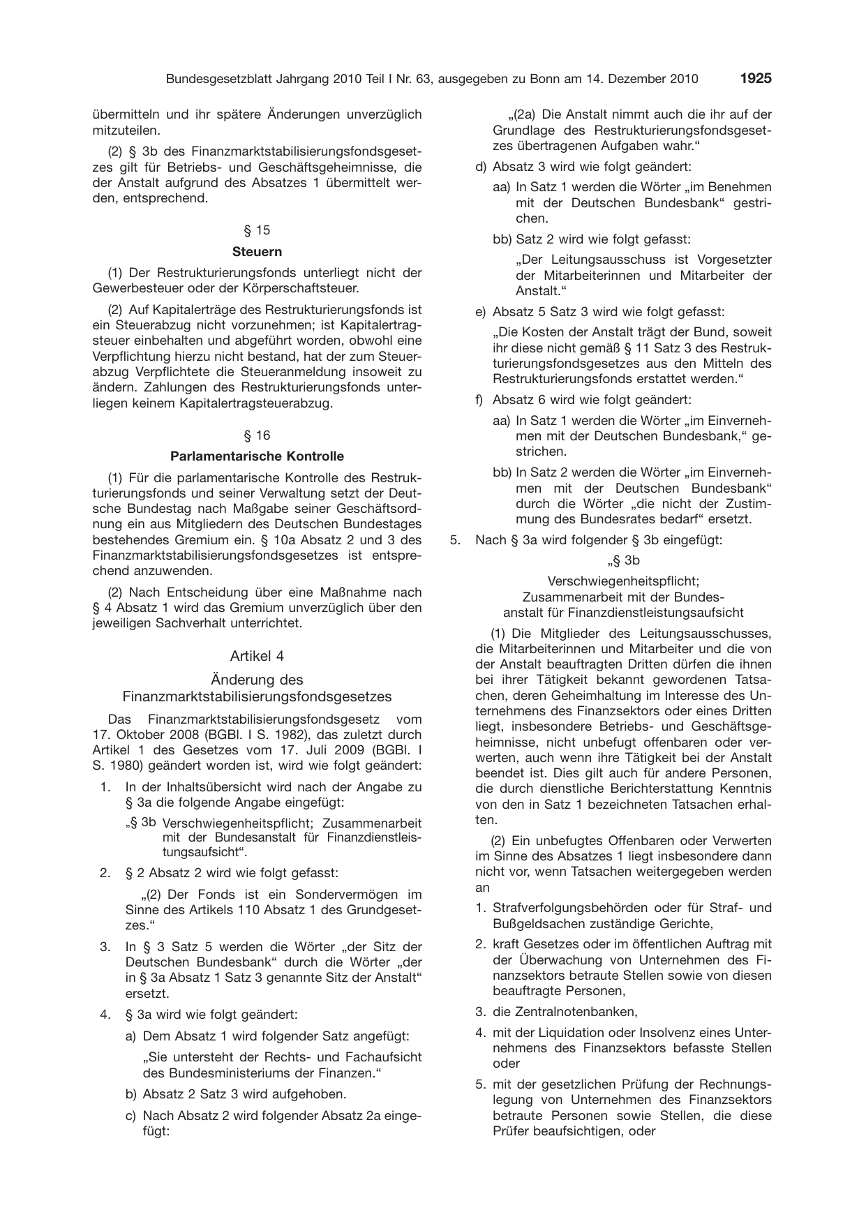 BGBl. 2010, Seite 1925 — Originalseite als Abbildung