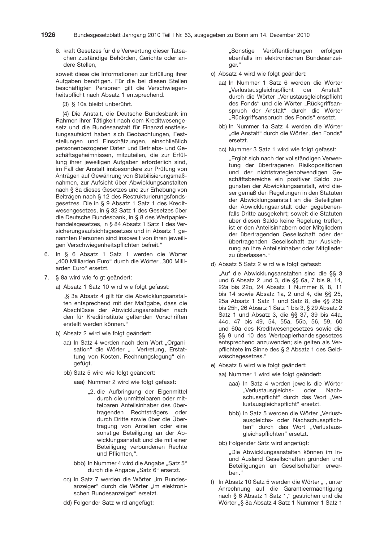 BGBl. 2010, Seite 1926 — Originalseite als Abbildung