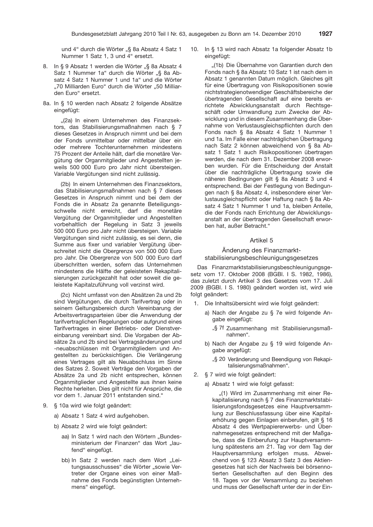BGBl. 2010, Seite 1927 — Originalseite als Abbildung