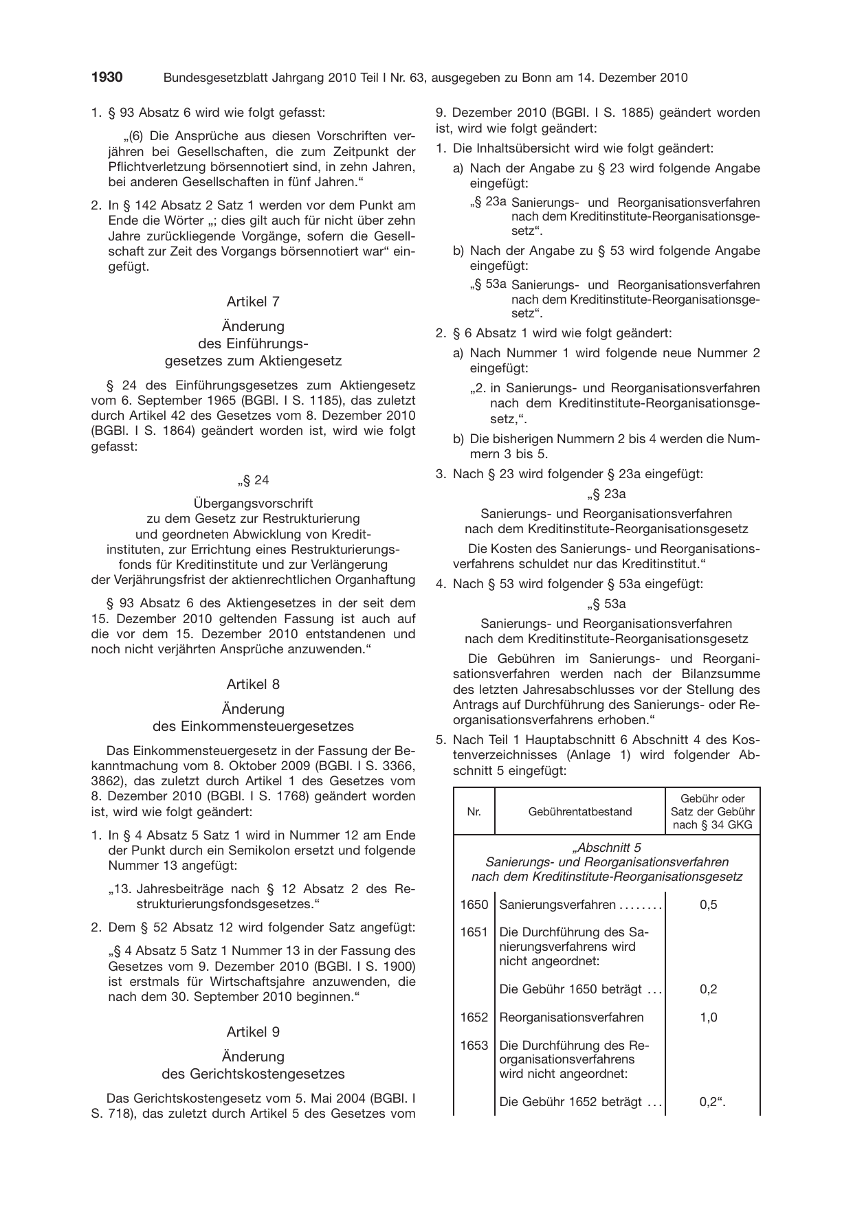 BGBl. 2010, Seite 1930 — Originalseite als Abbildung