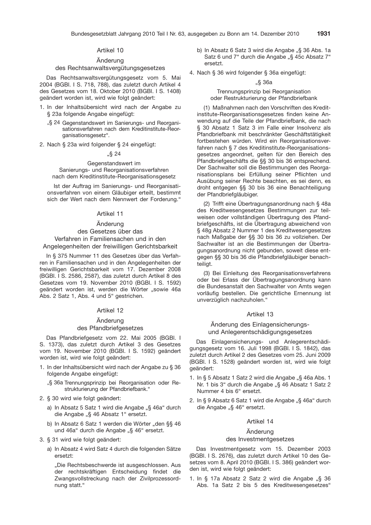 BGBl. 2010, Seite 1931 — Originalseite als Abbildung