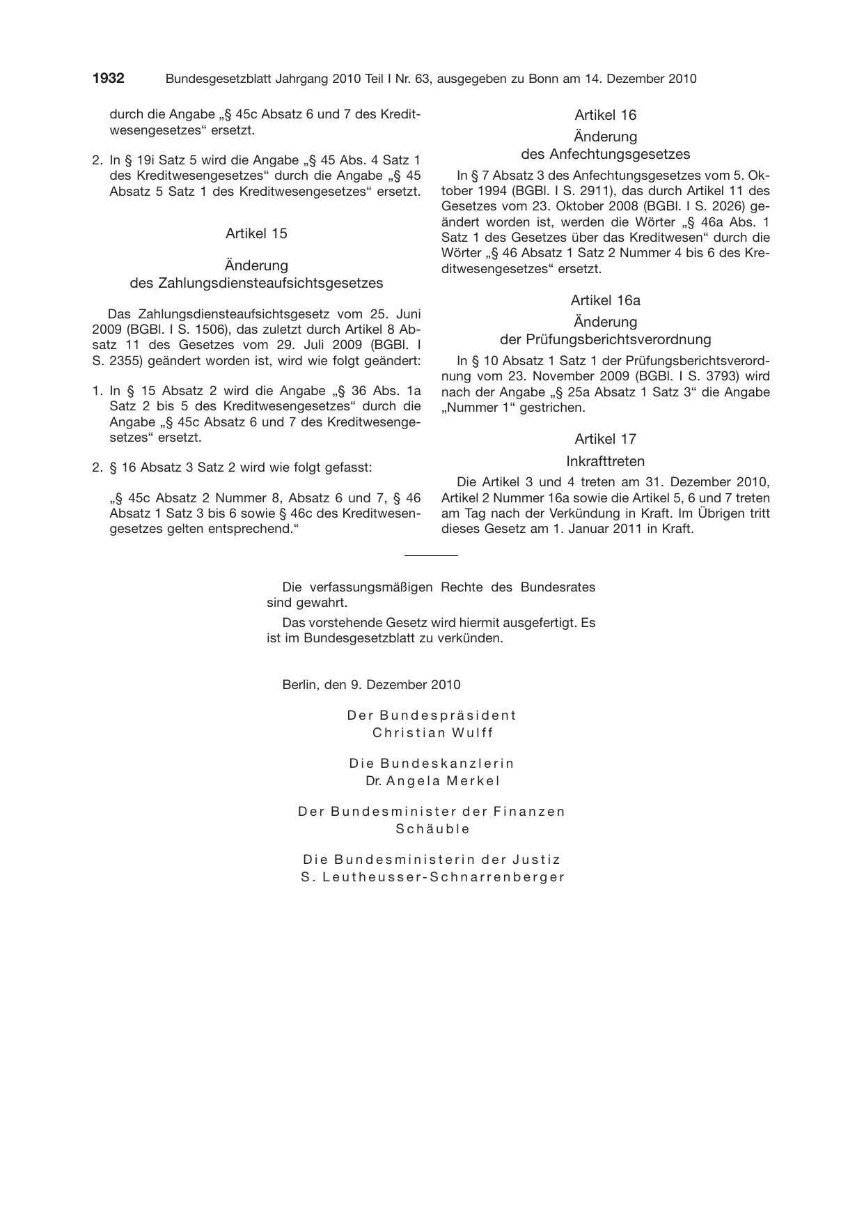 BGBl. 2010, Seite 1932 — Originalseite als Abbildung