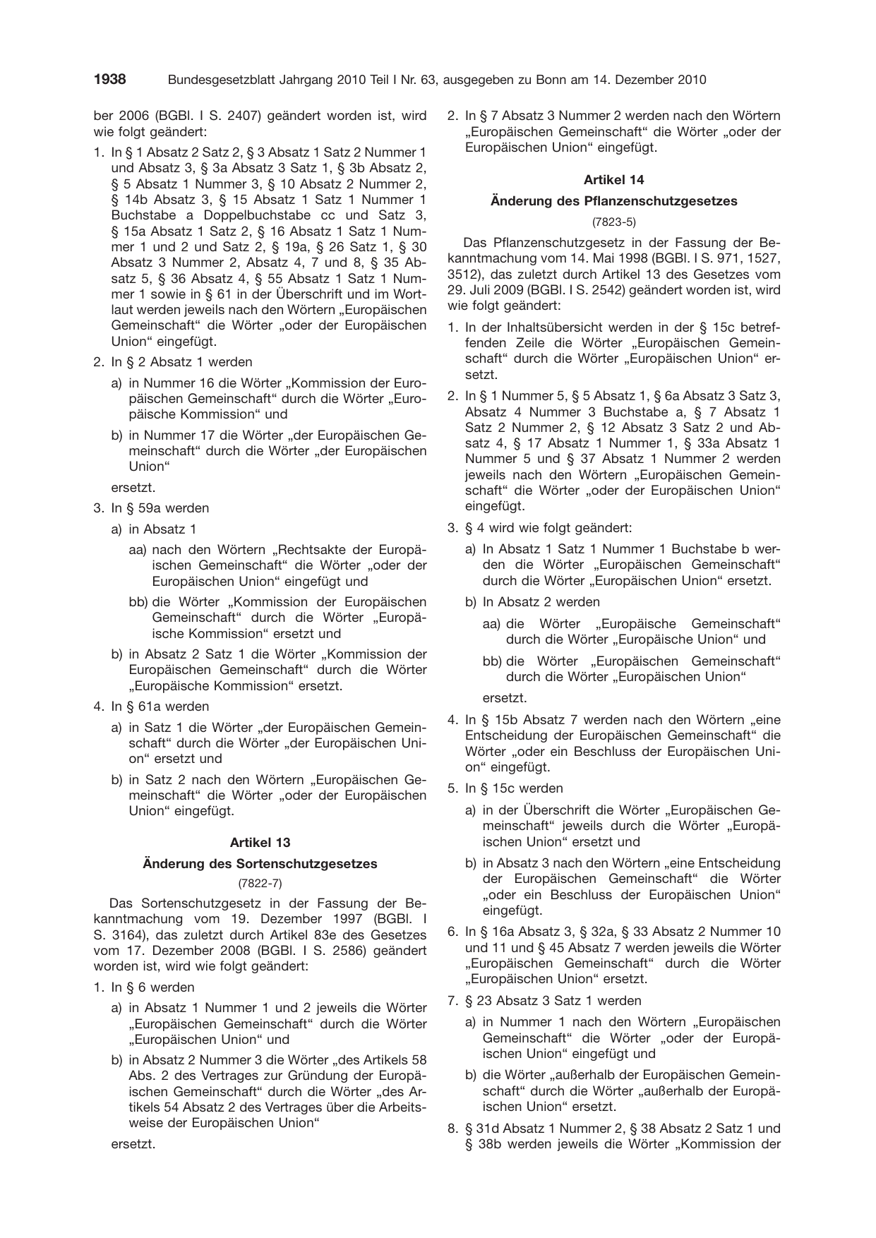 BGBl. 2010, Seite 1938 — Originalseite als Abbildung