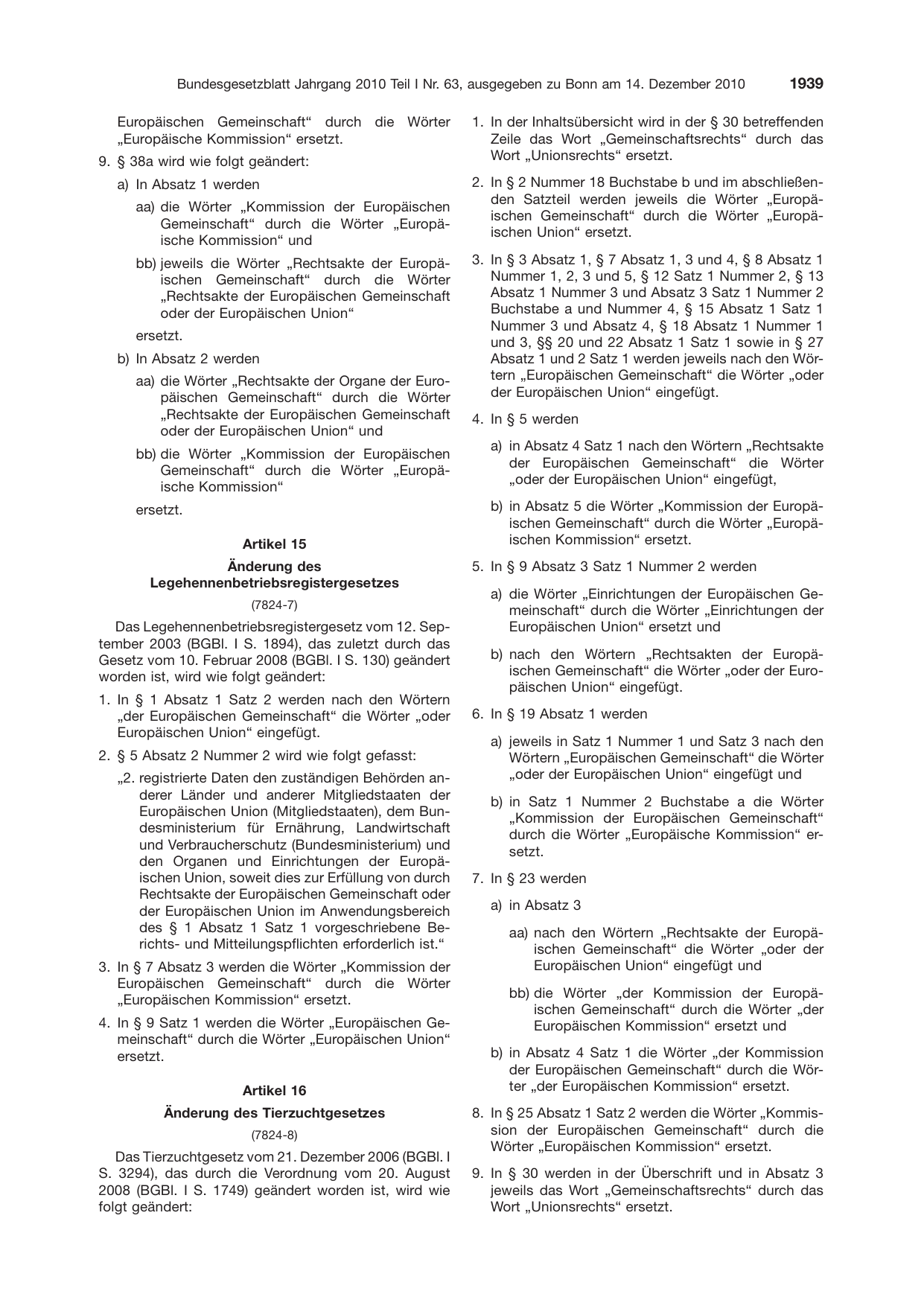 BGBl. 2010, Seite 1939 — Originalseite als Abbildung