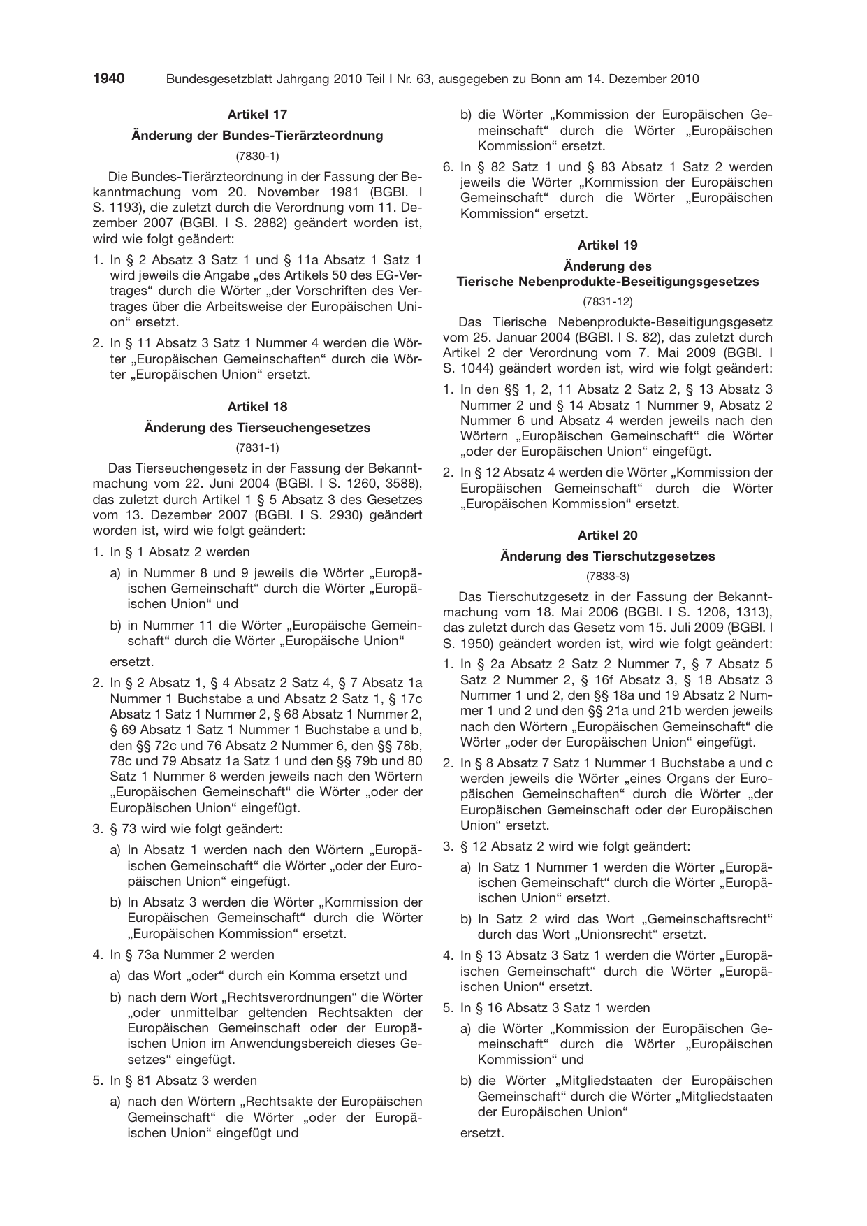 BGBl. 2010, Seite 1940 — Originalseite als Abbildung
