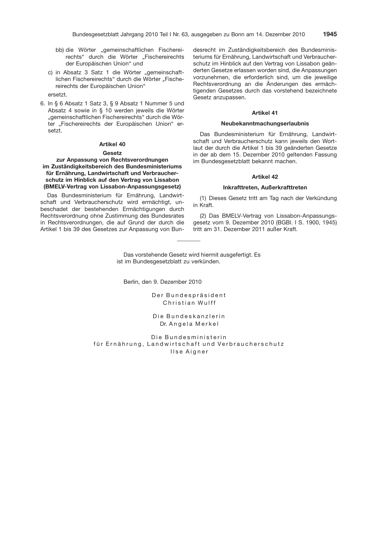 BGBl. 2010, Seite 1945 — Originalseite als Abbildung