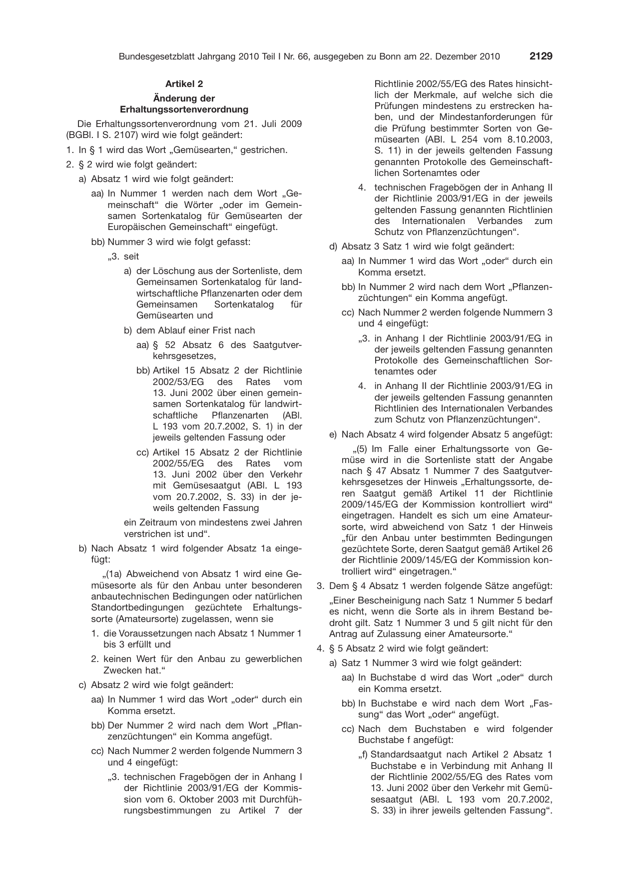 BGBl. 2010, Seite 2129 — Originalseite als Abbildung