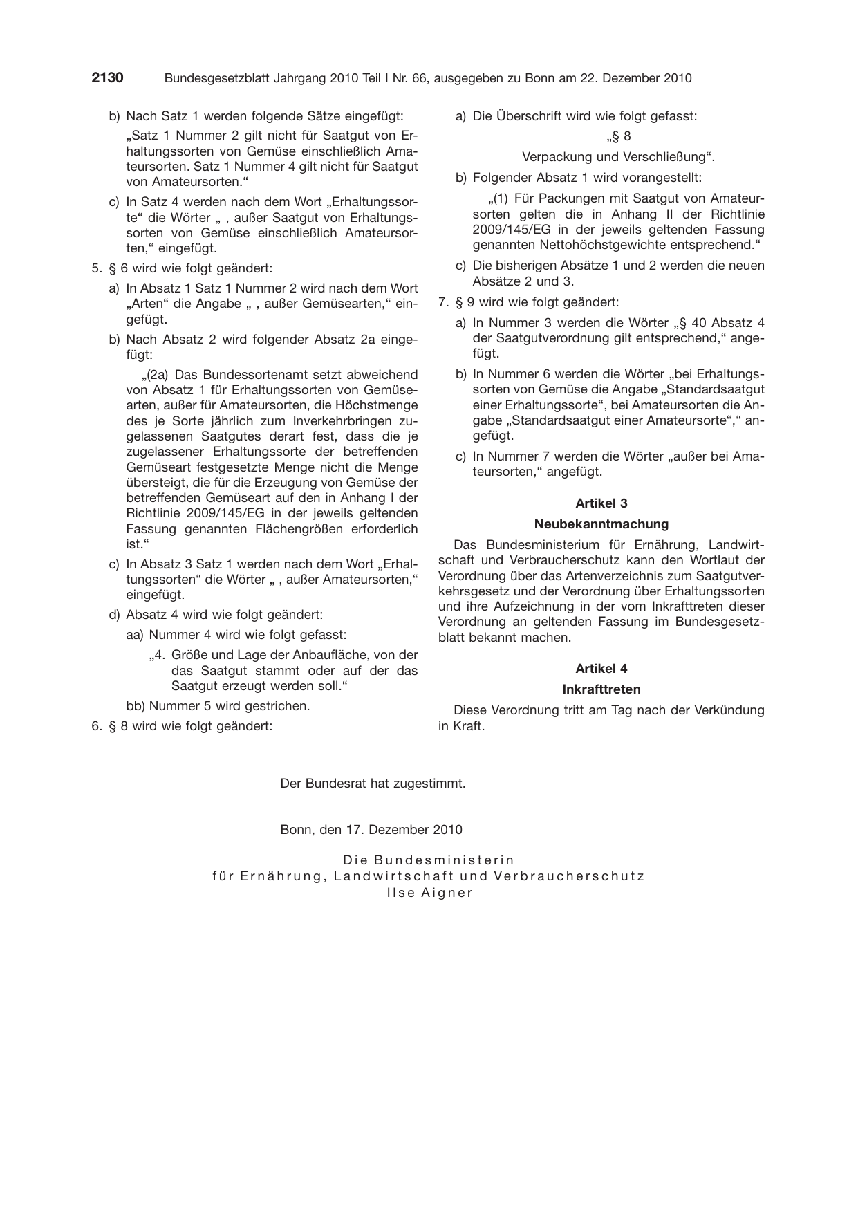 BGBl. 2010, Seite 2130 — Originalseite als Abbildung
