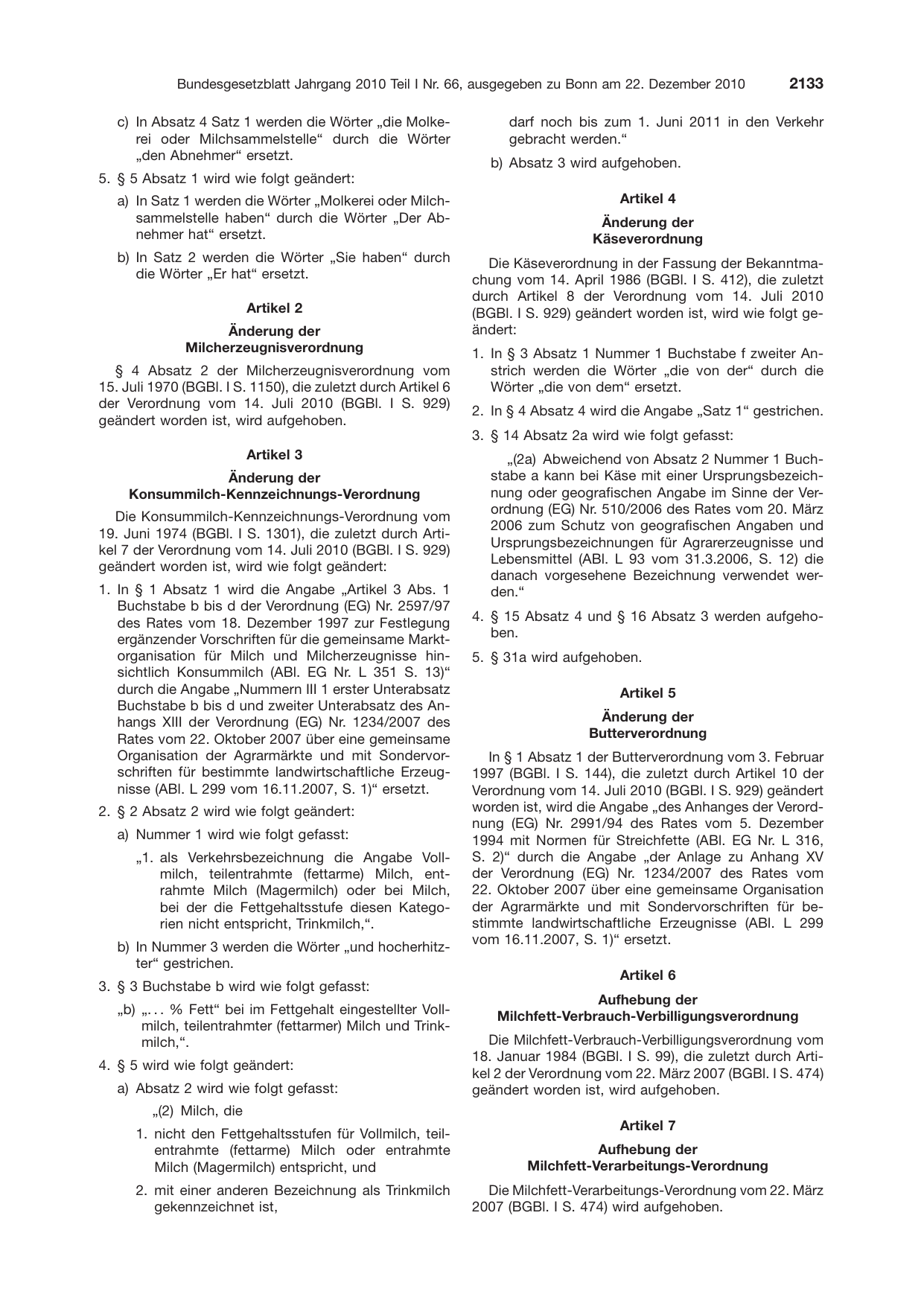 BGBl. 2010, Seite 2133 — Originalseite als Abbildung