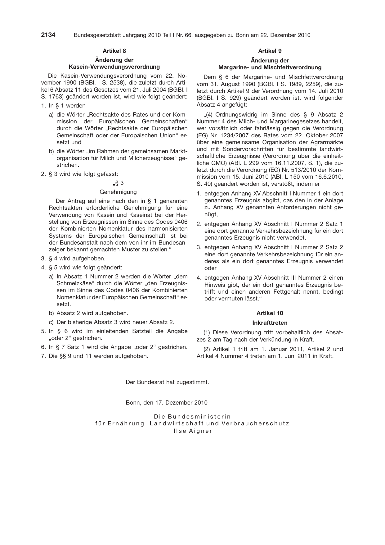 BGBl. 2010, Seite 2134 — Originalseite als Abbildung